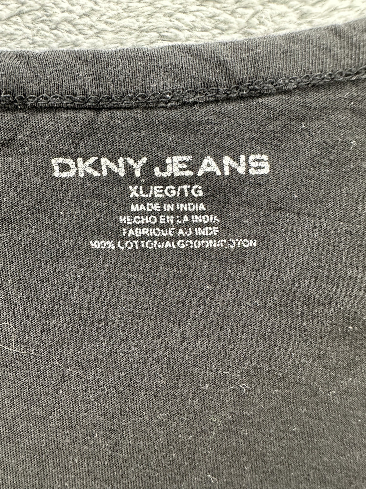 DKNY Jeans Black Short Sleeve Top with Button and Ruched Detail