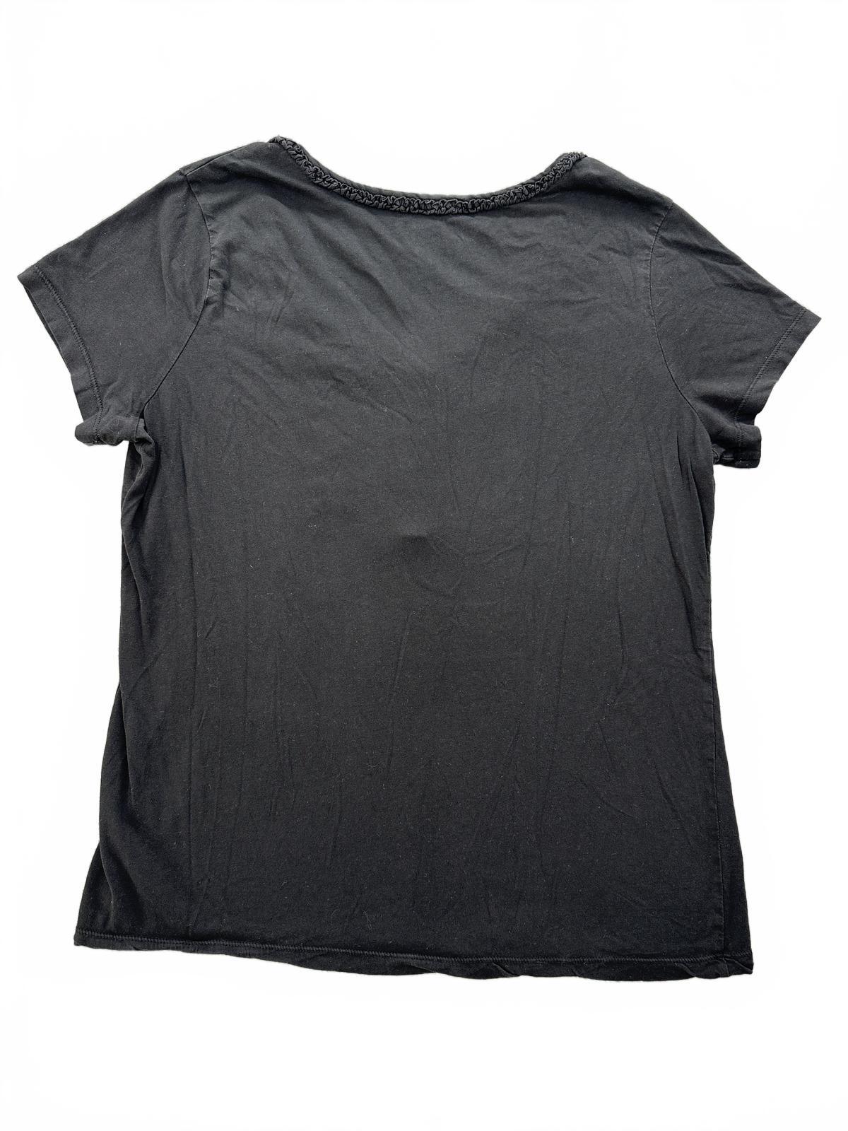 DKNY Jeans Black Short Sleeve Top with Button and Ruched Detail