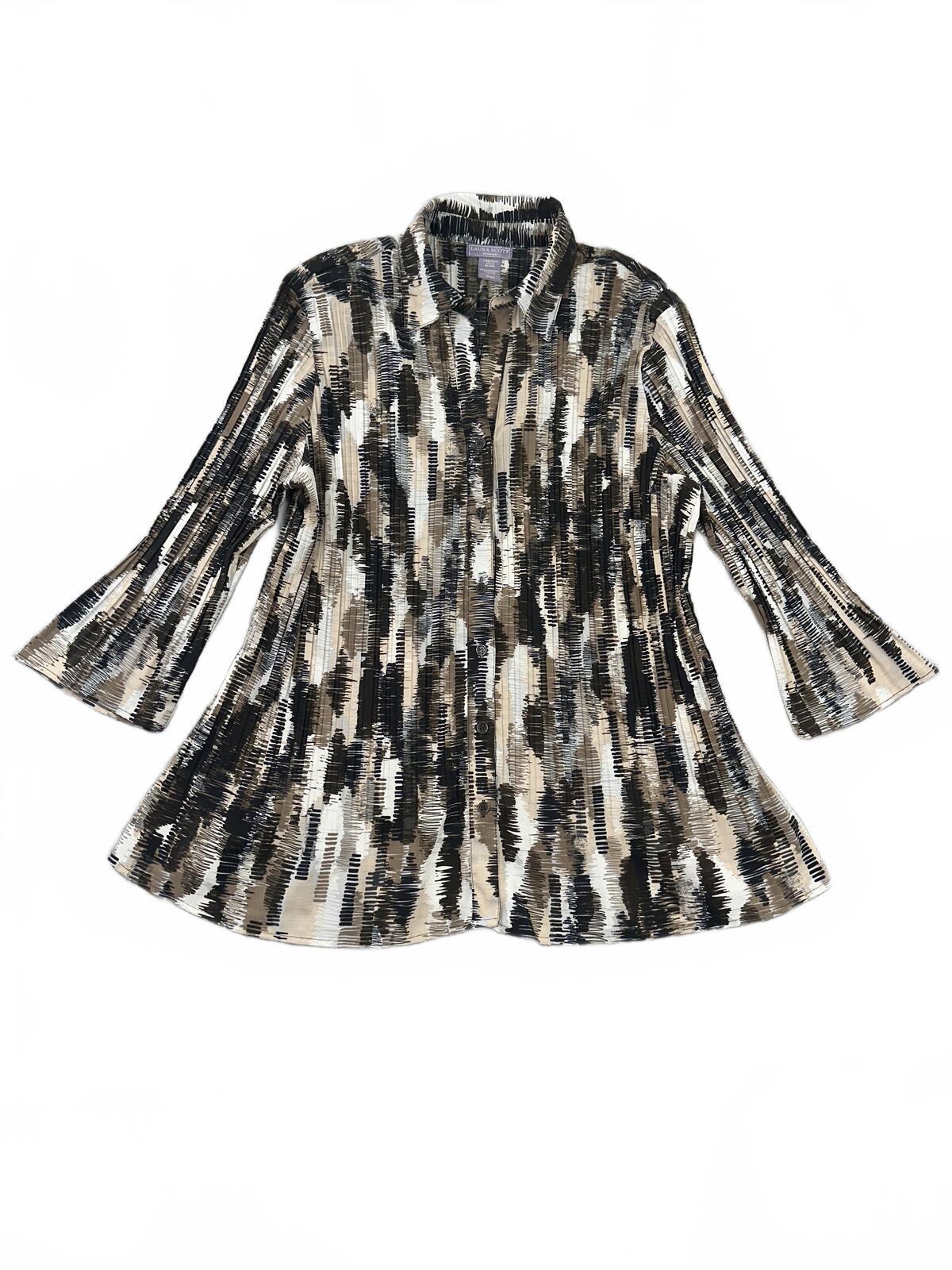 Laura Scott Abstract Print Button Front Tunic Blouse Boho Y2K Style