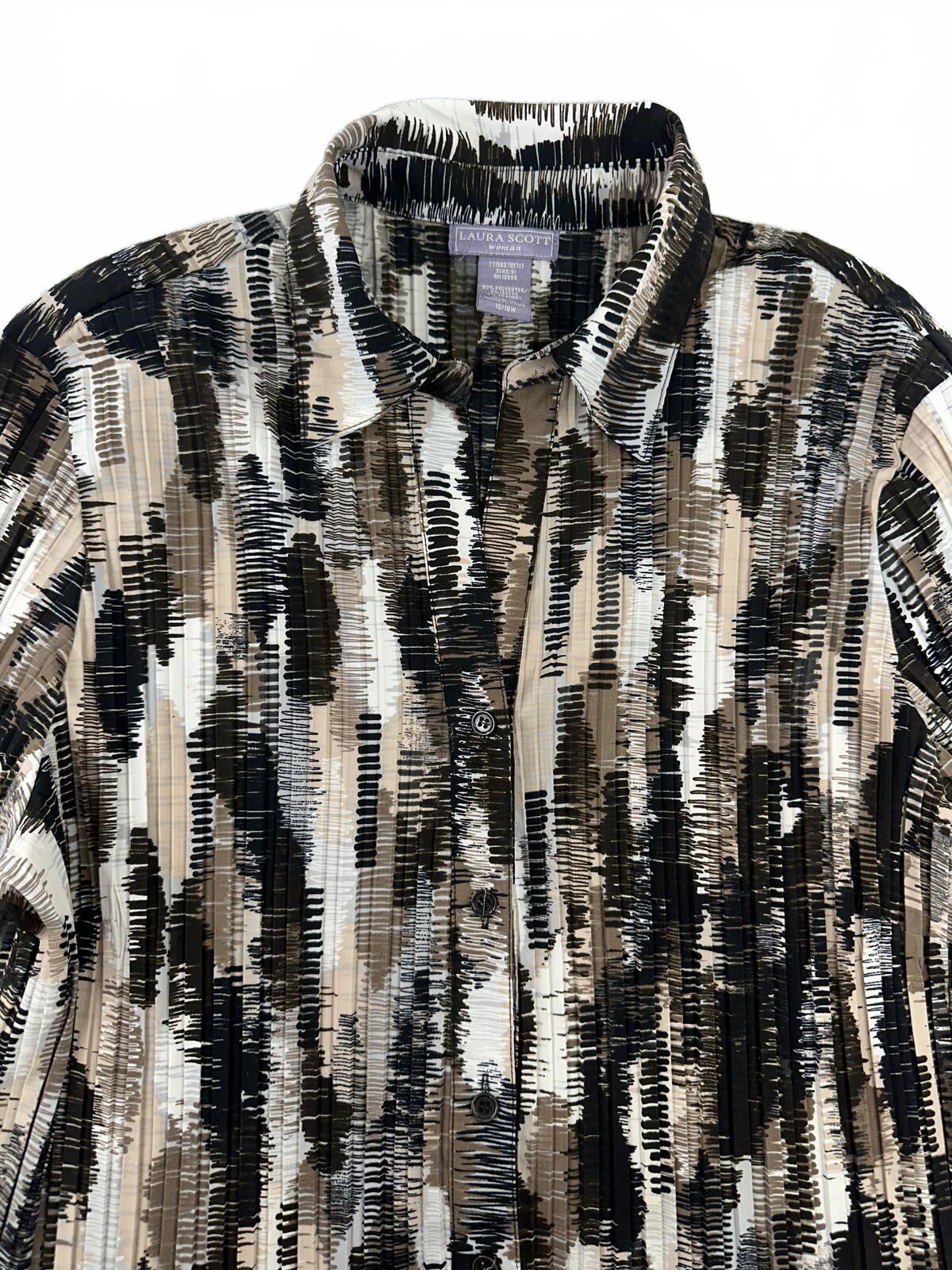 Laura Scott Abstract Print Button Front Tunic Blouse Boho Y2K Style