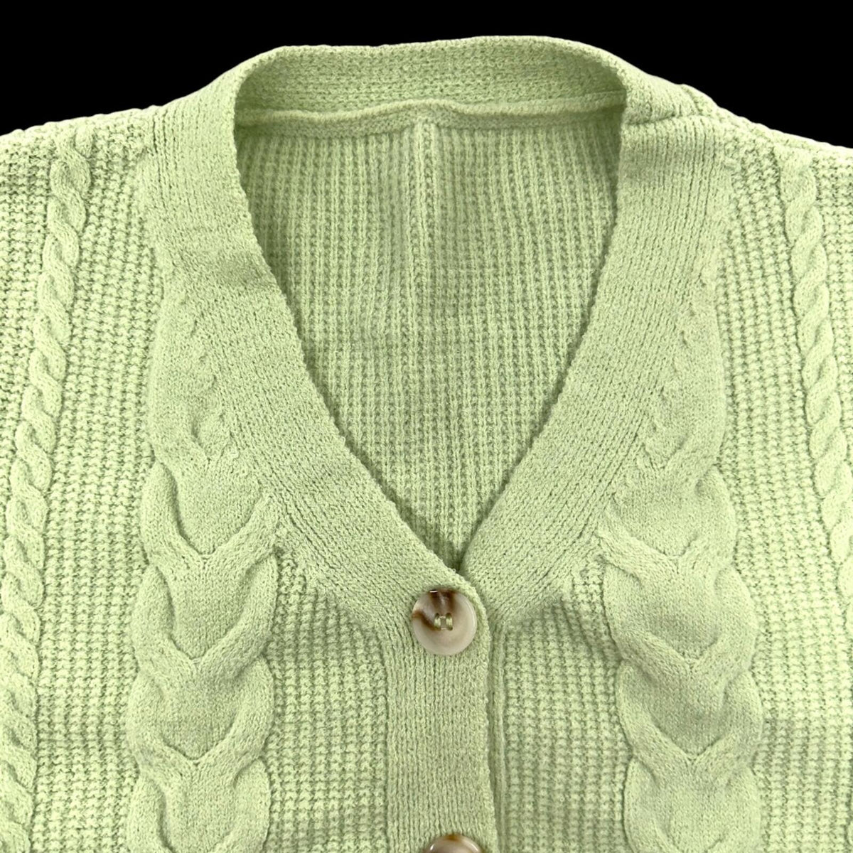 Cropped Cable Knit Cardigan in Light Pistachio Green