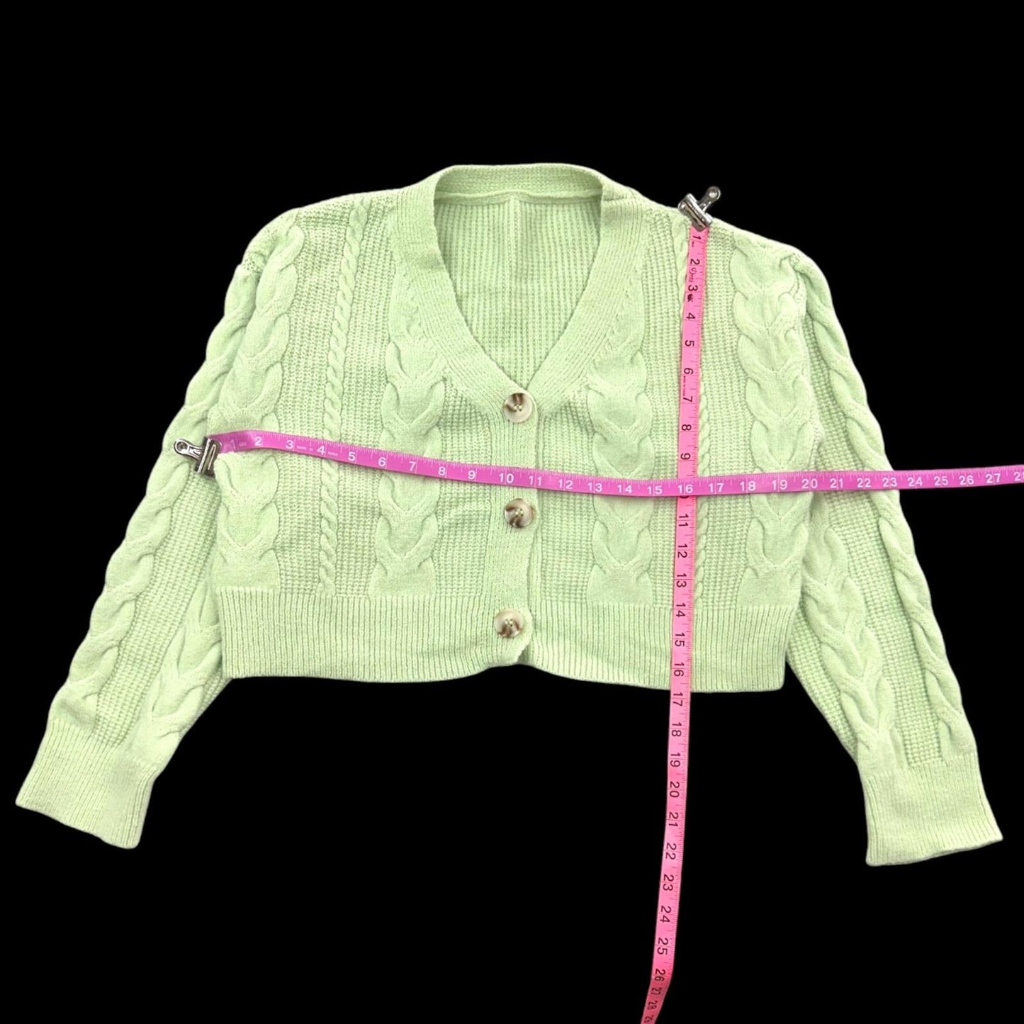 Cropped Cable Knit Cardigan in Light Pistachio Green