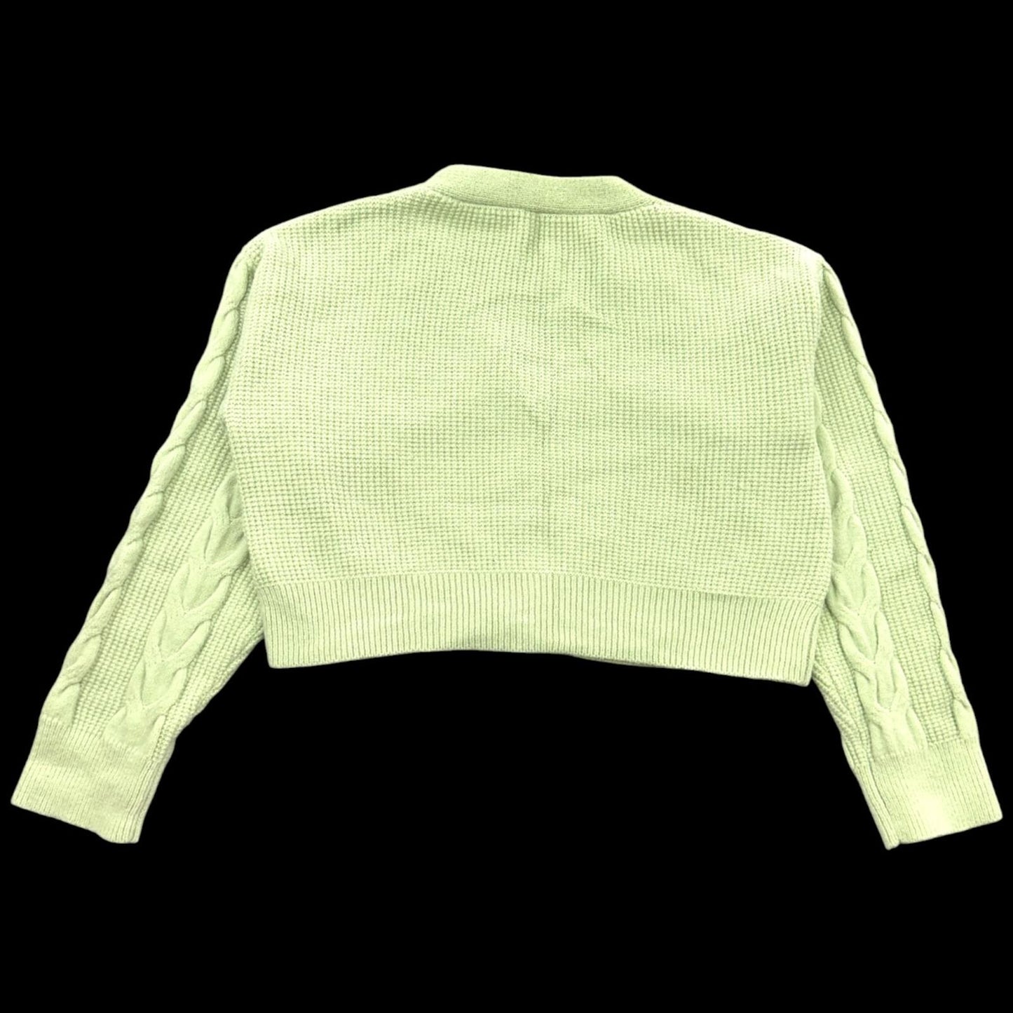 Cropped Cable Knit Cardigan in Light Pistachio Green