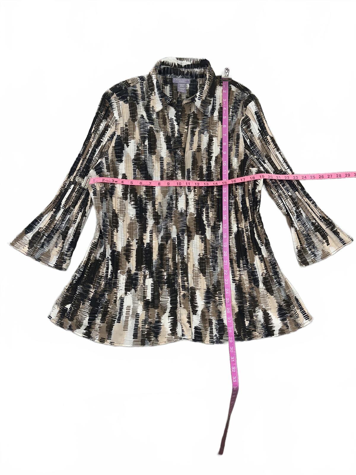 Laura Scott Abstract Print Button Front Tunic Blouse Boho Y2K Style