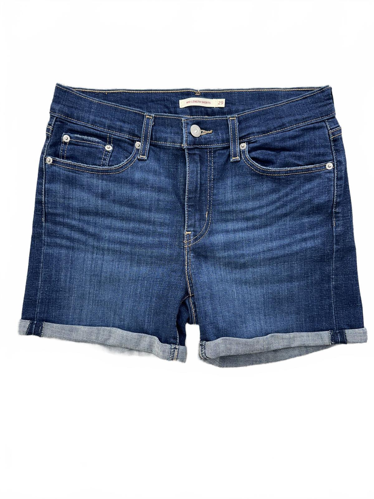 Levi's Mid Length Denim Shorts Classic Vintage Casual Blue Rolled Cuffs