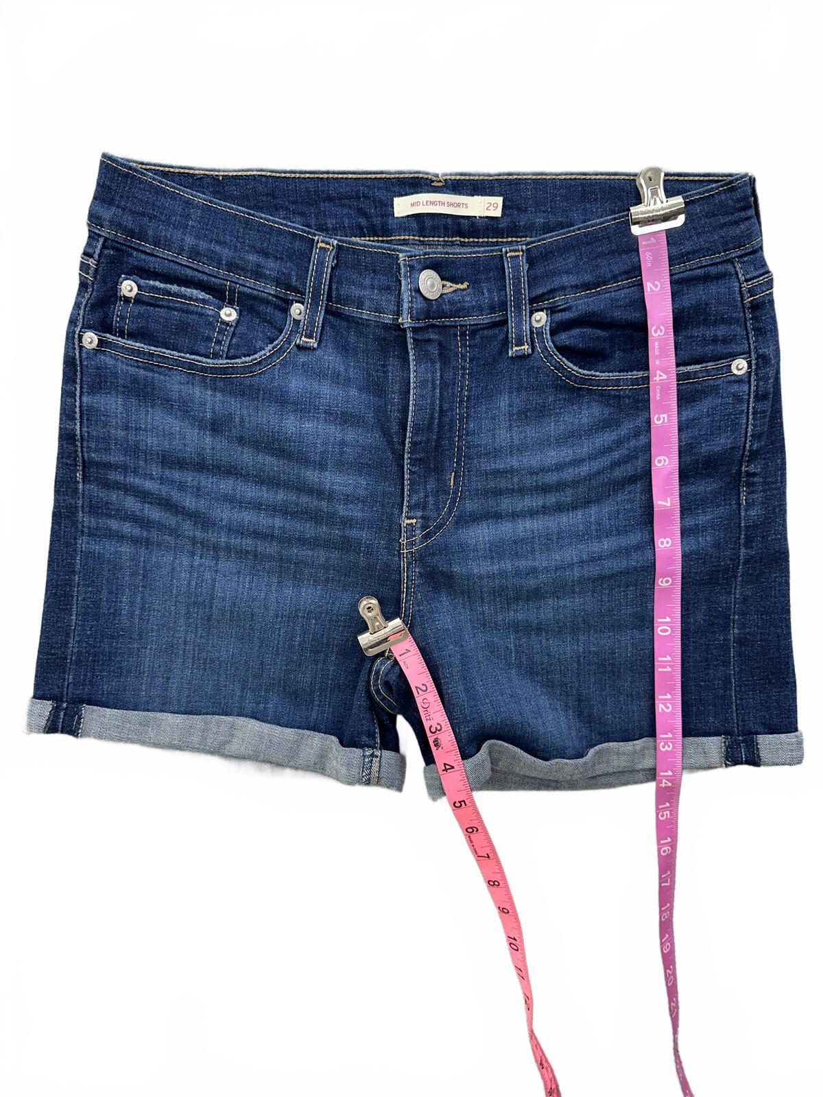 Levi's Mid Length Denim Shorts Classic Vintage Casual Blue Rolled Cuffs