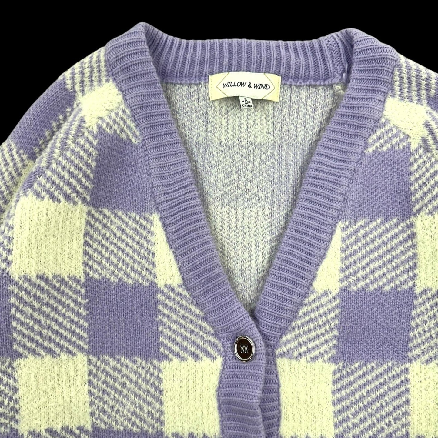Willow & Wind Lavender White Plaid Cropped Cardigan Sweater Soft Girl Pastel Y2K