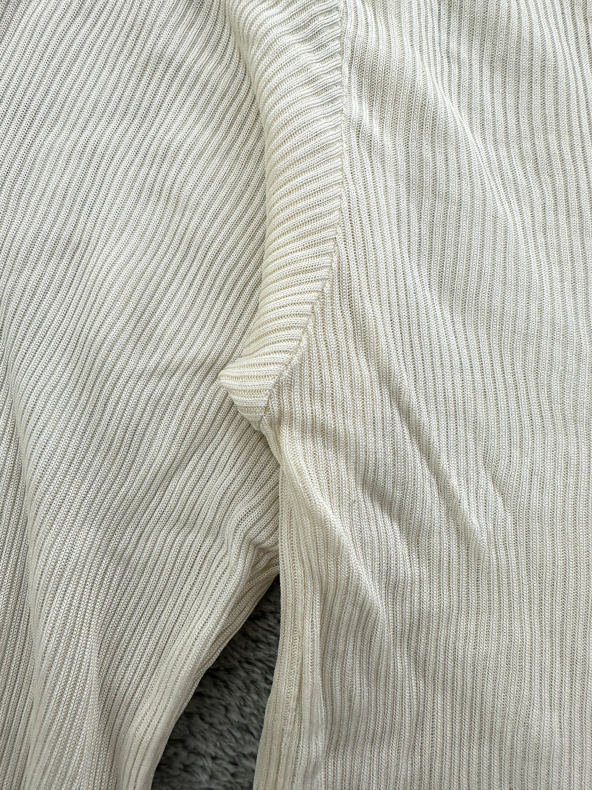 Orvis Cream Silk Ribbed Long Sleeve Top with Floral Embroidery