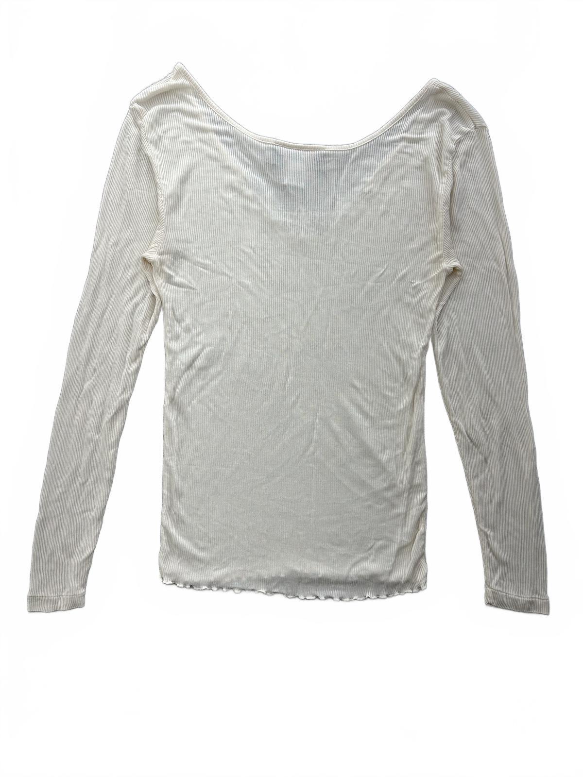 Orvis Cream Silk Ribbed Long Sleeve Top with Floral Embroidery
