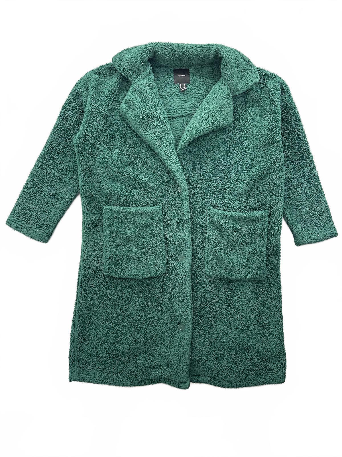 Forever 21 Dark Green Teddy Coat Cozy Streetwear Casual Outerwear