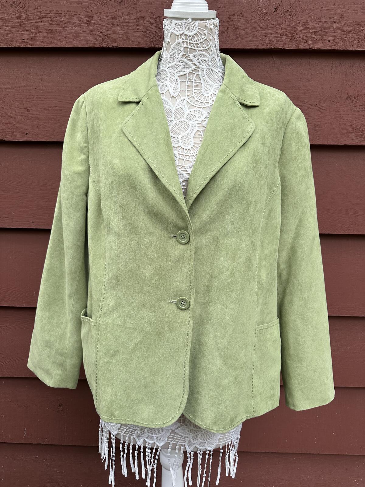 Studio Works Light Green Faux Suede Blazer Jacket Y2K Fairycore