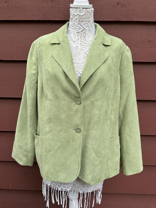 Studio Works Light Green Faux Suede Blazer Jacket Y2K Fairycore