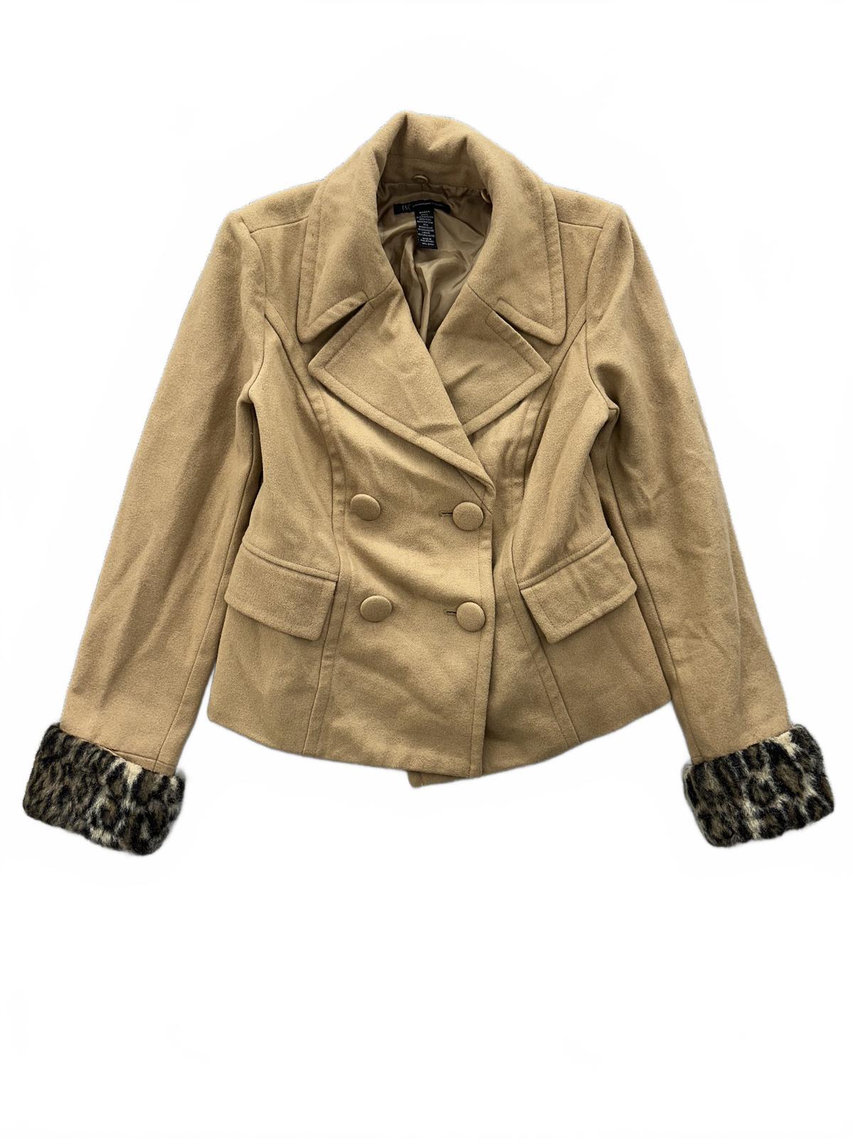 INC International Concepts Wool Blend Pea Coat with Leopard Cuffs
