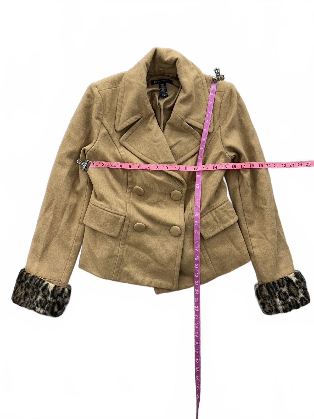 INC International Concepts Wool Blend Pea Coat with Leopard Cuffs