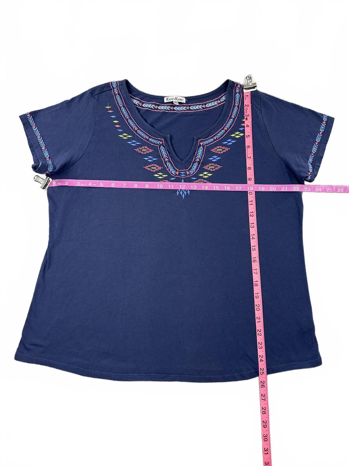 Katie's Kloset Navy Embroidered Y2K Boho Tee