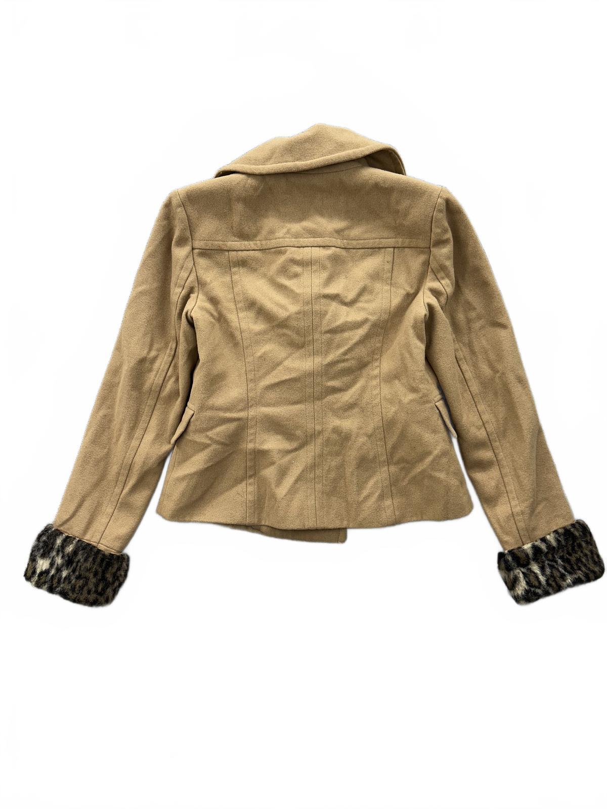 INC International Concepts Wool Blend Pea Coat with Leopard Cuffs