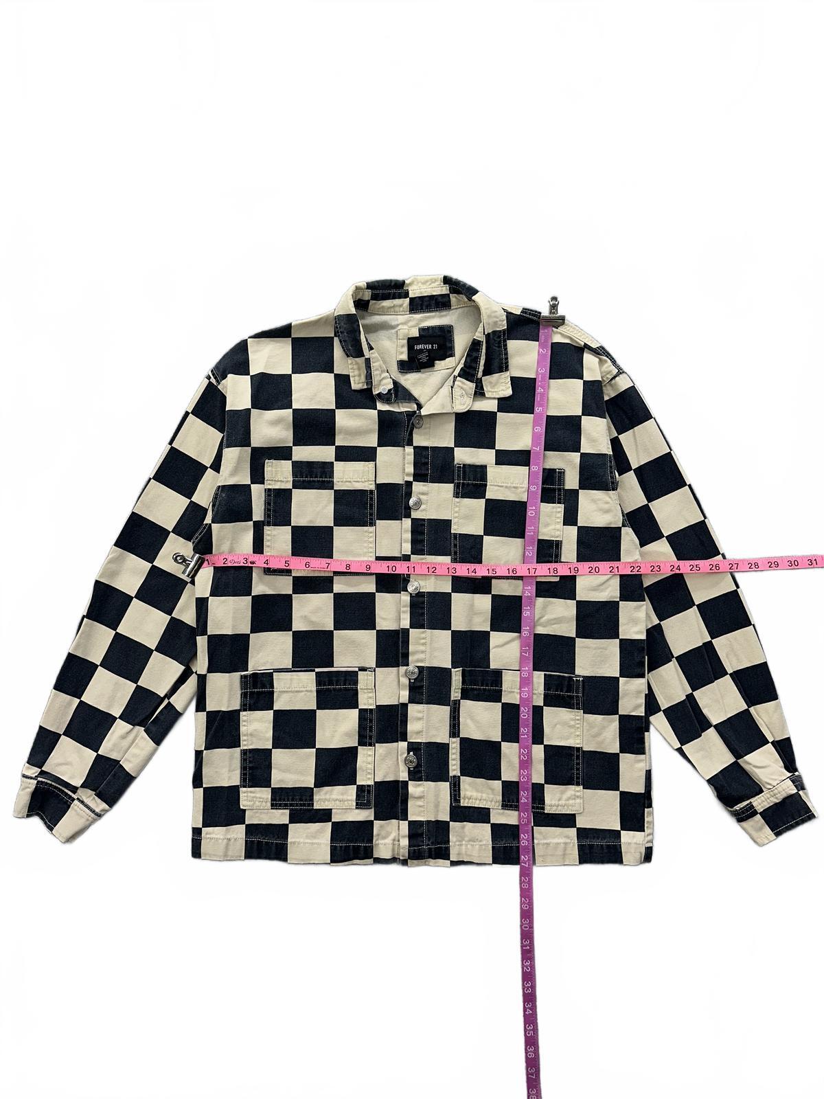 FOREVER 21 Men's Black and Cream Checkerboard Button Up Jacket