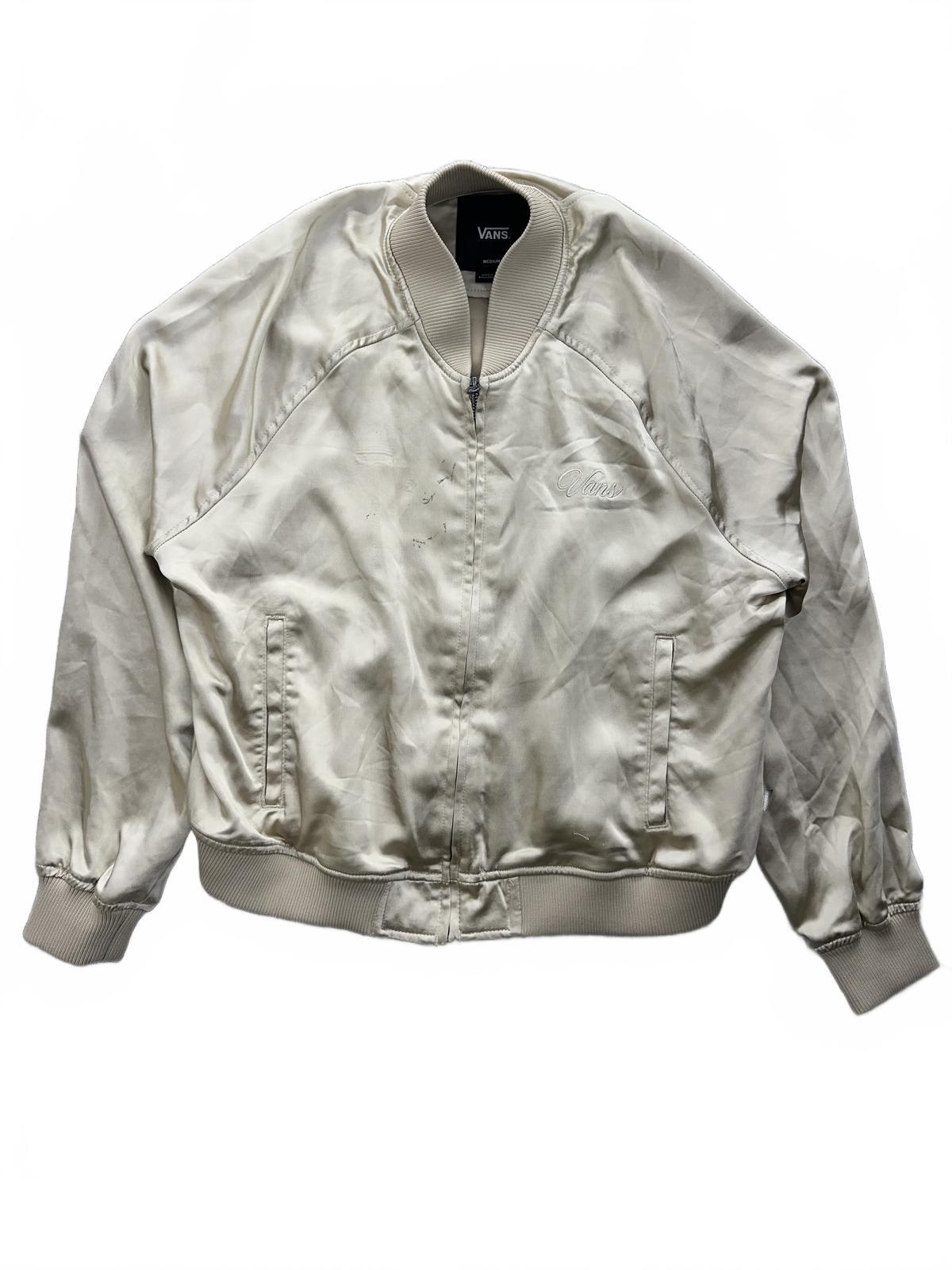 VANS Satin Bomber Jacket Cream Y2K Streetwear Retro