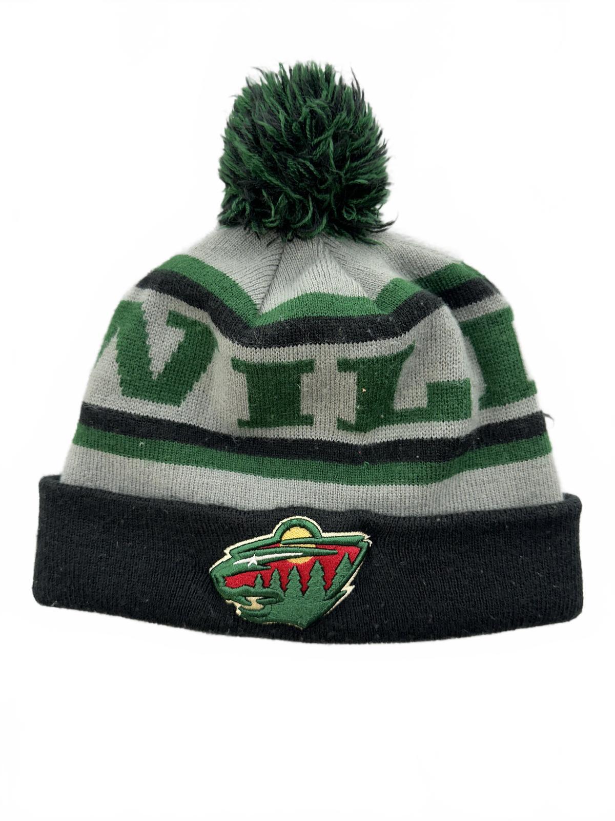 NHL Minnesota Wild Vintage Pom Pom Beanie Hat Green Black Gray Sportswear