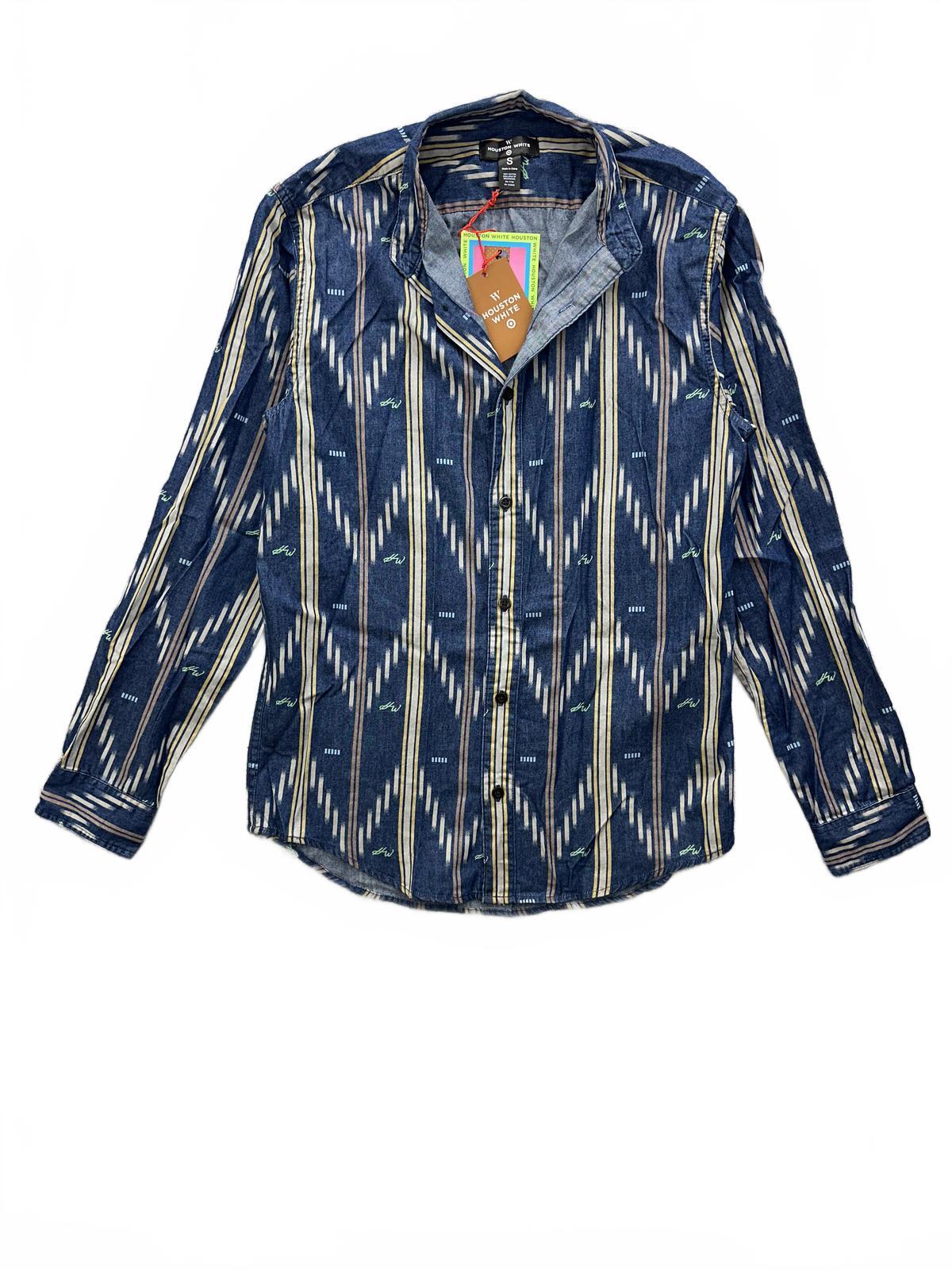 NWT Houston White Men's Button Up Shirt Navy Cream Geometric Pattern