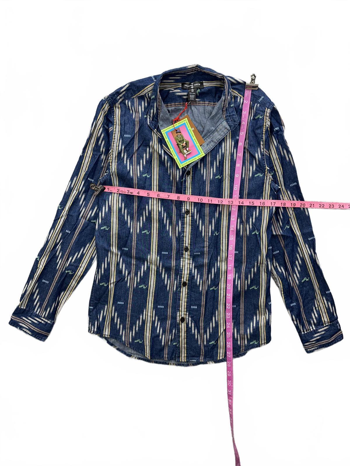 NWT Houston White Men's Button Up Shirt Navy Cream Geometric Pattern