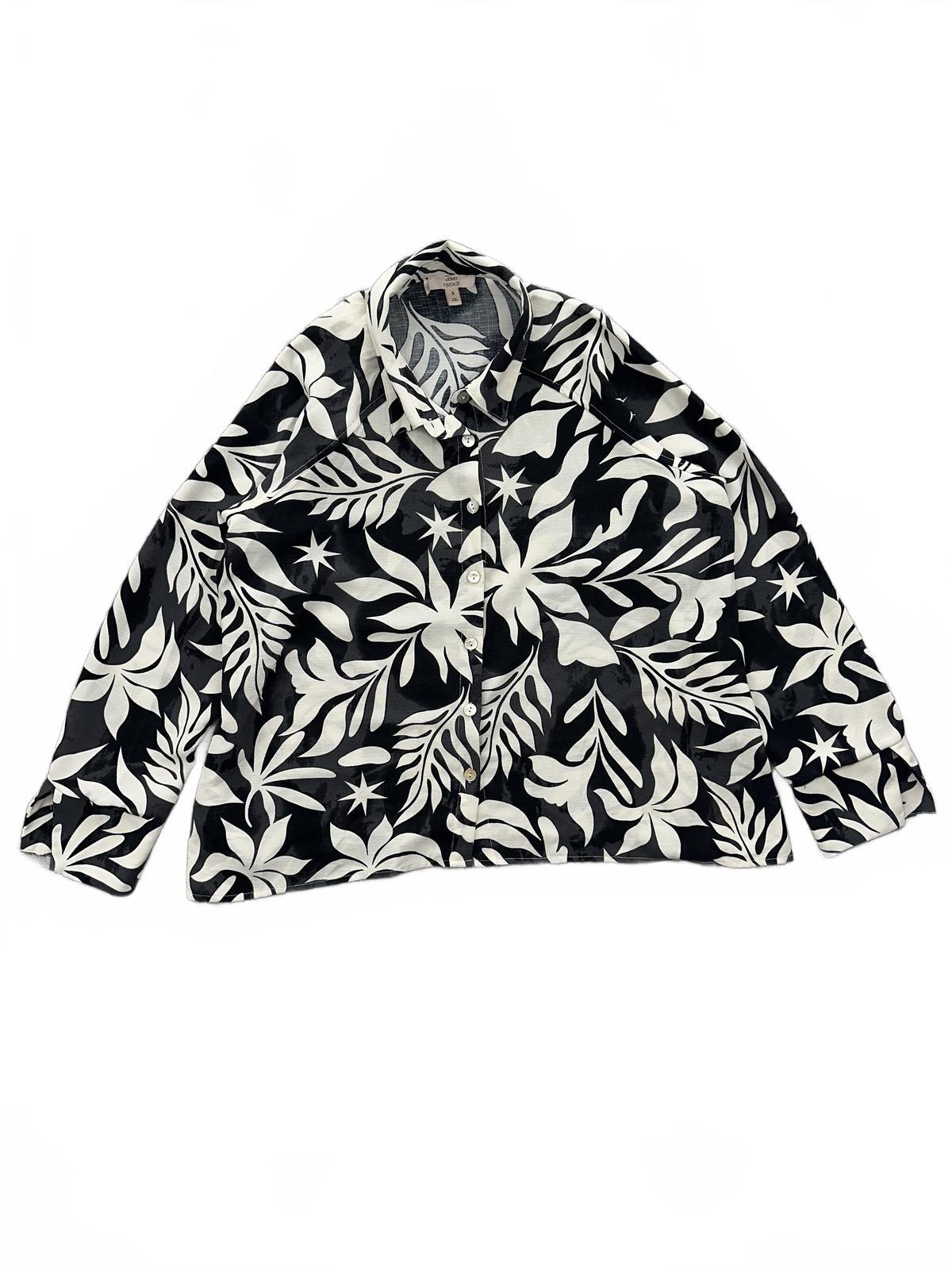 Como Vintage Black and White Floral Button Up Shirt