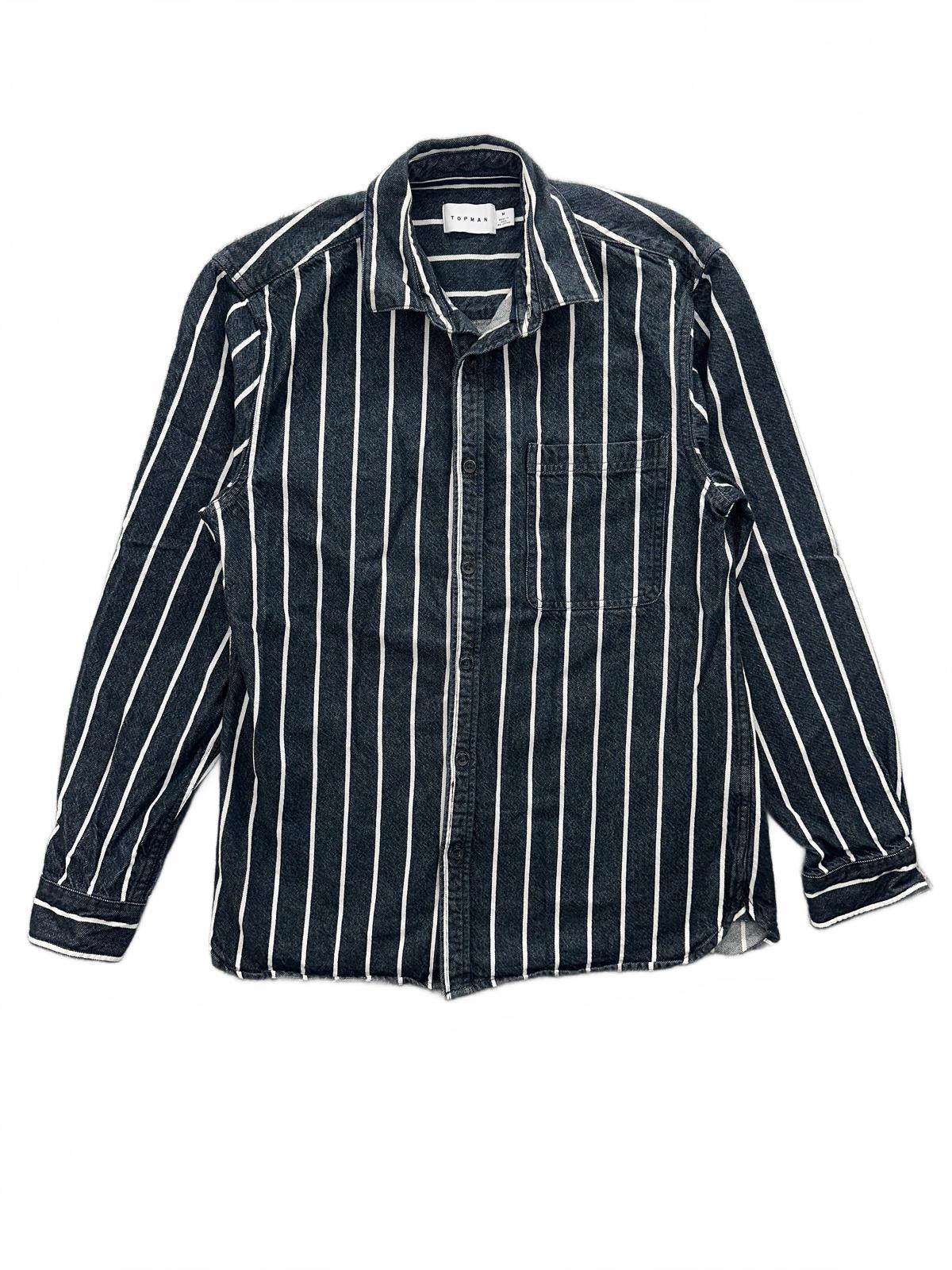 Topman Black and White Vertical Striped Button Up Shirt