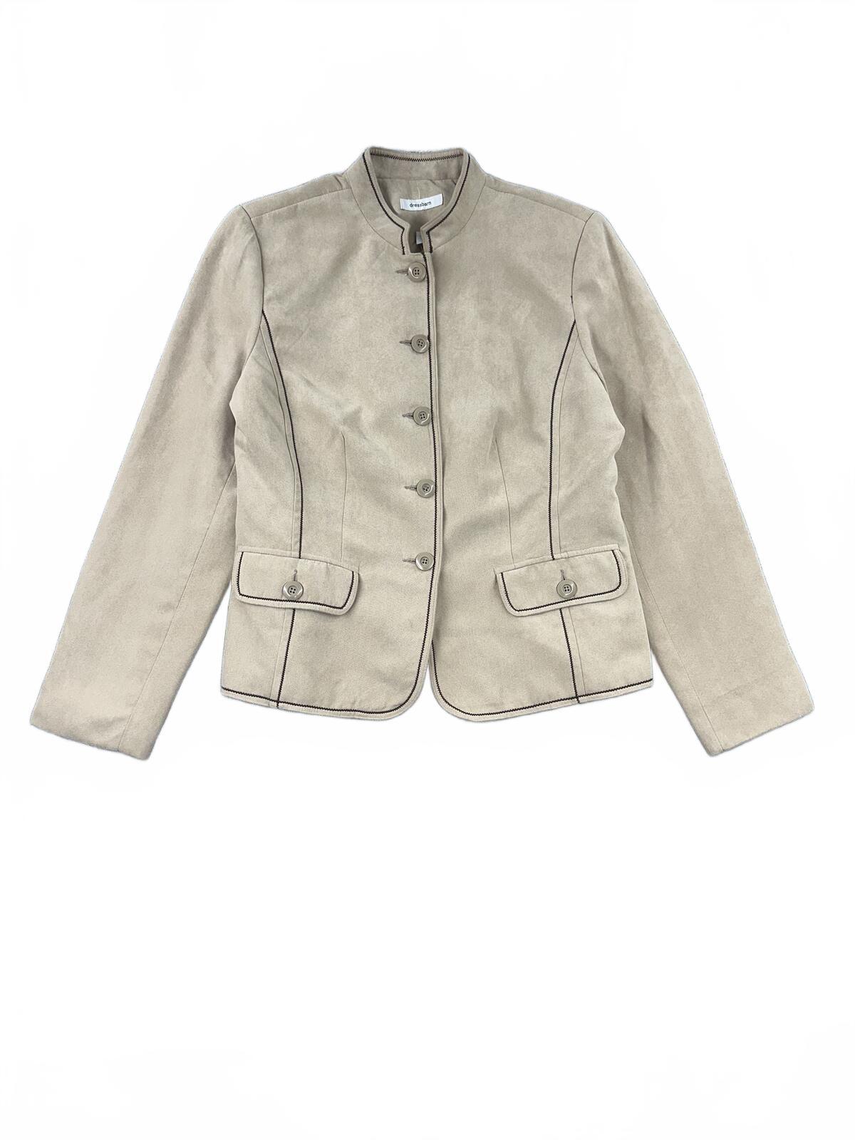 Dressbarn Beige Tailored Jacket Blazer Vintage Inspired Neutral Tone with Button