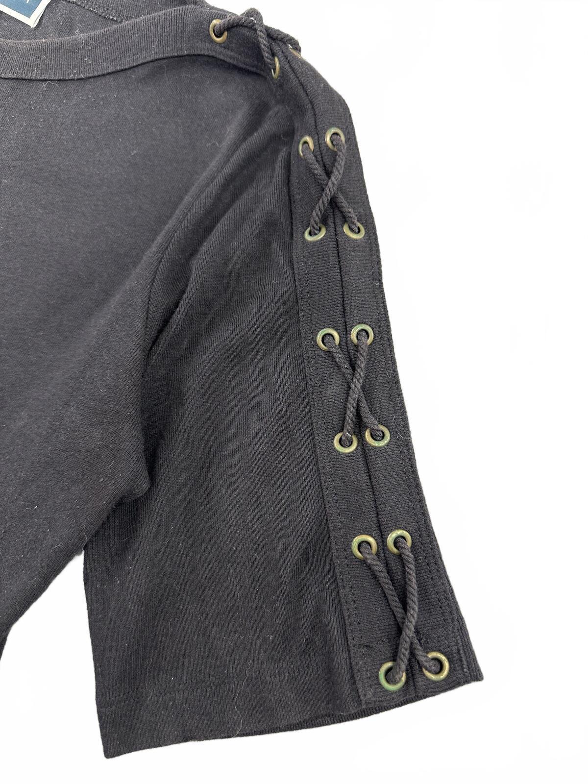 Karen Scott Black Lace Up Sleeve Top