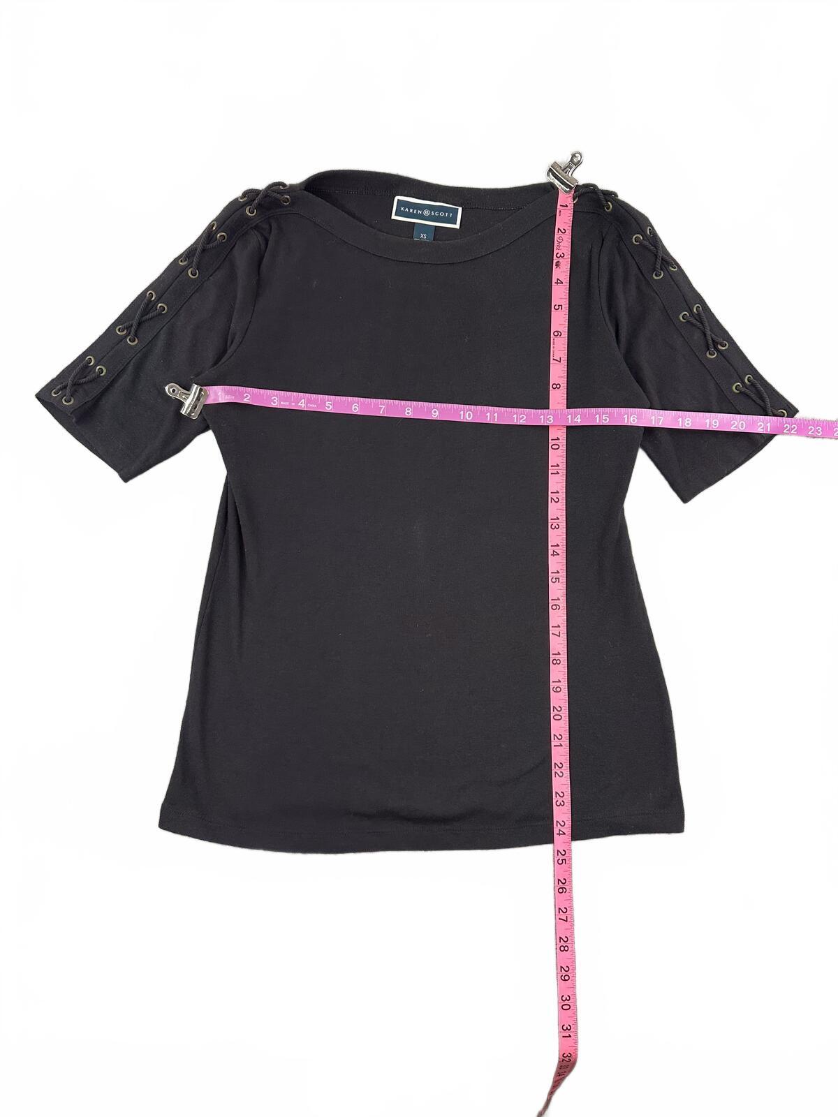 Karen Scott Black Lace Up Sleeve Top