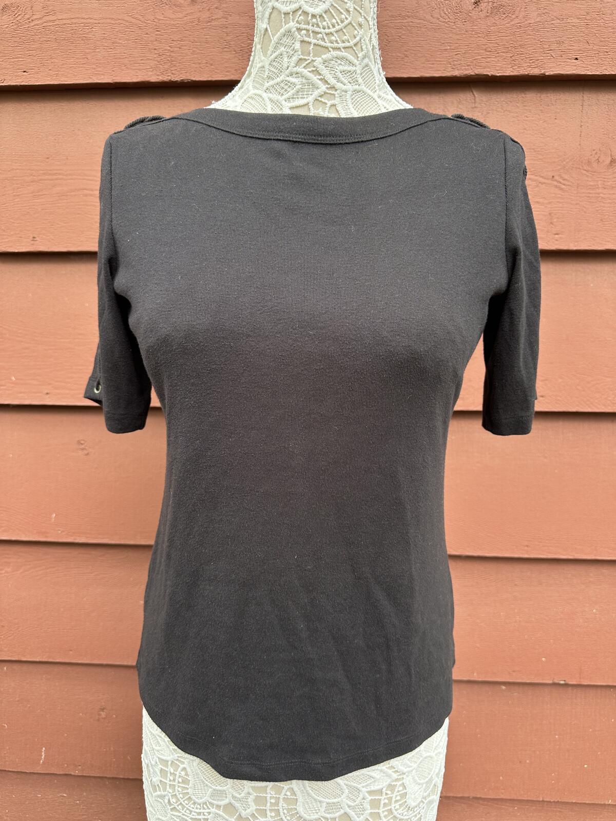 Karen Scott Black Lace Up Sleeve Top