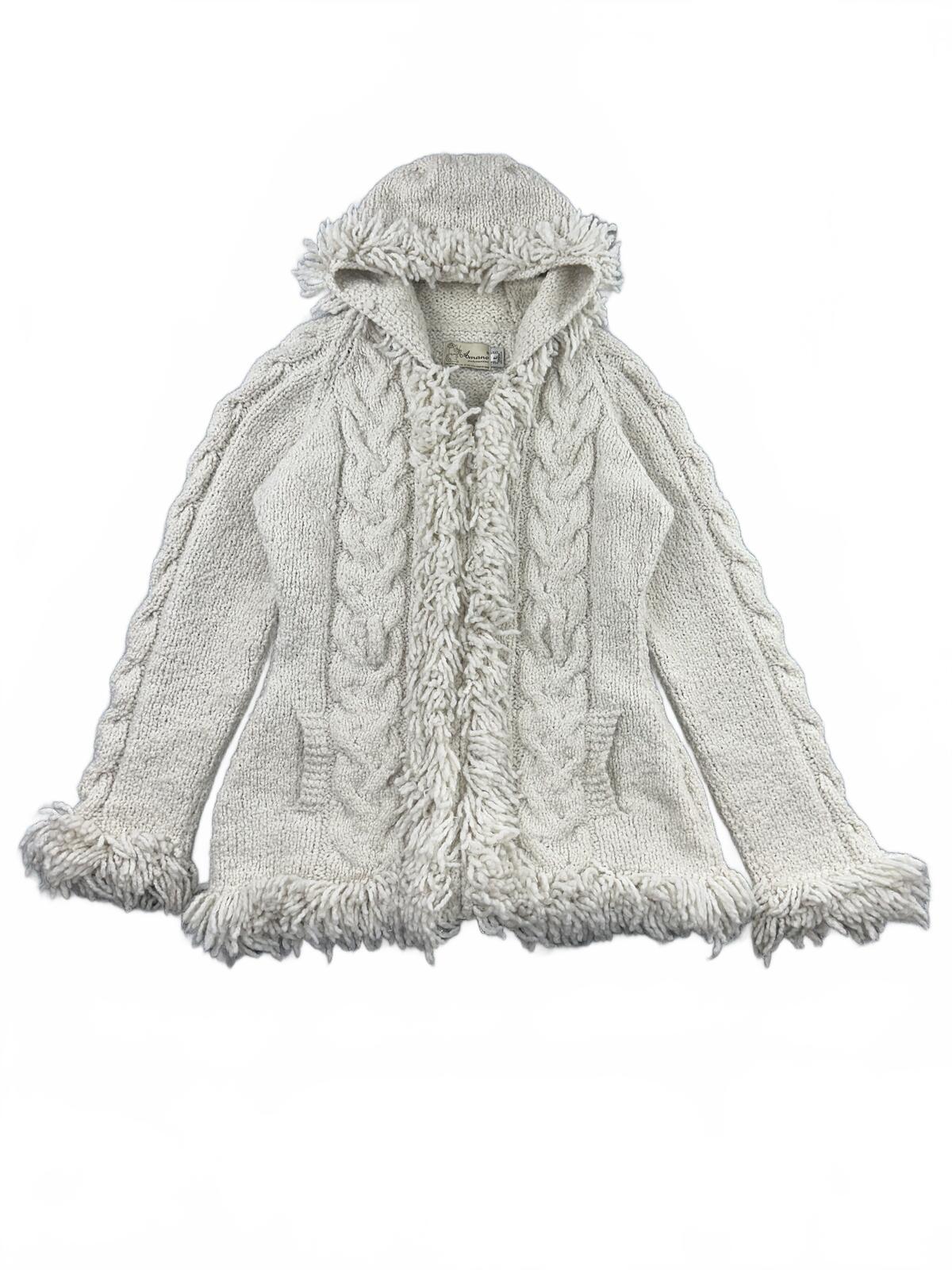 Amano Artesanias Cream Hooded Fringe Knit Cardigan
