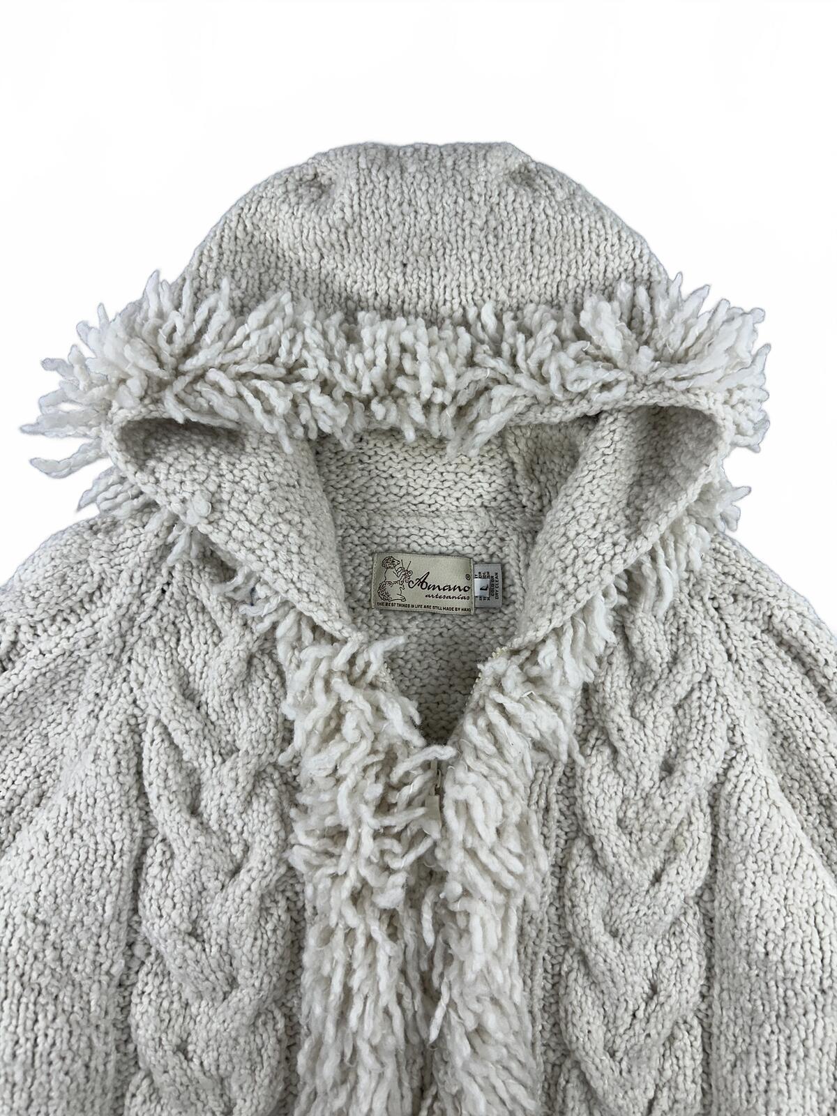 Amano Artesanias Cream Hooded Fringe Knit Cardigan