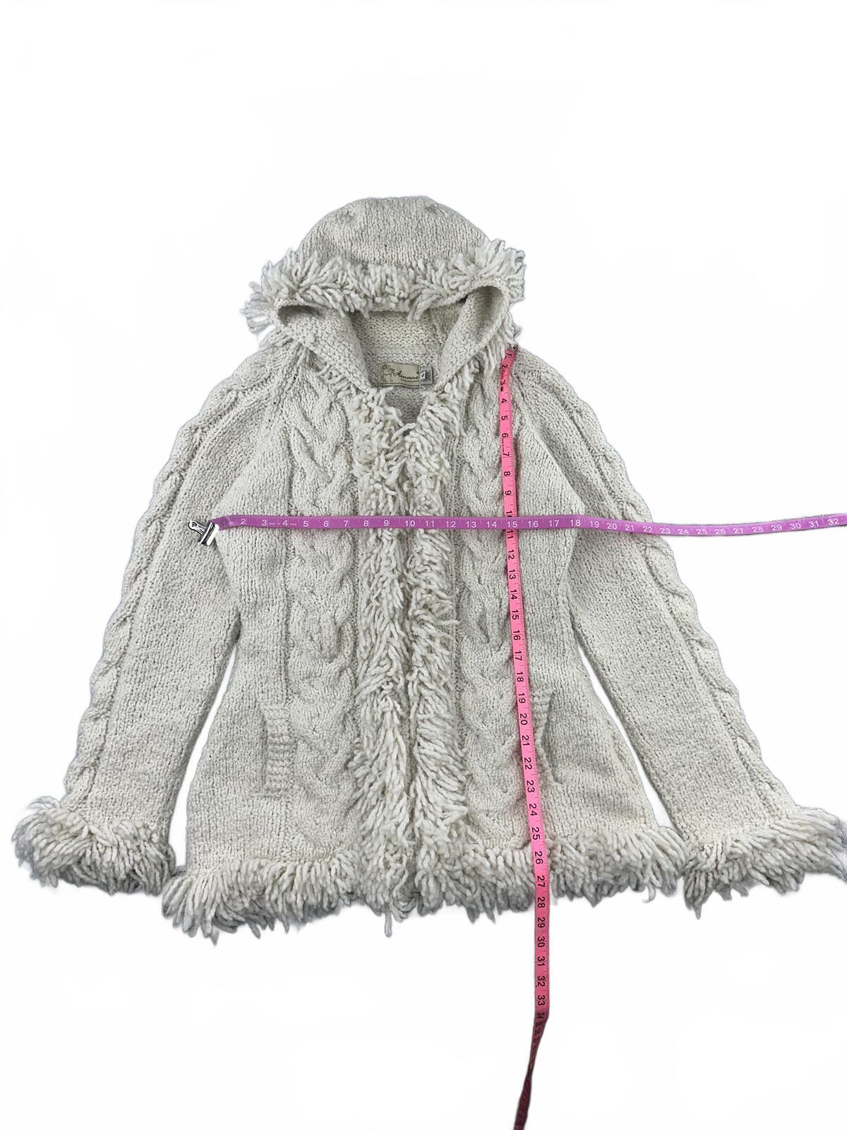 Amano Artesanias Cream Hooded Fringe Knit Cardigan