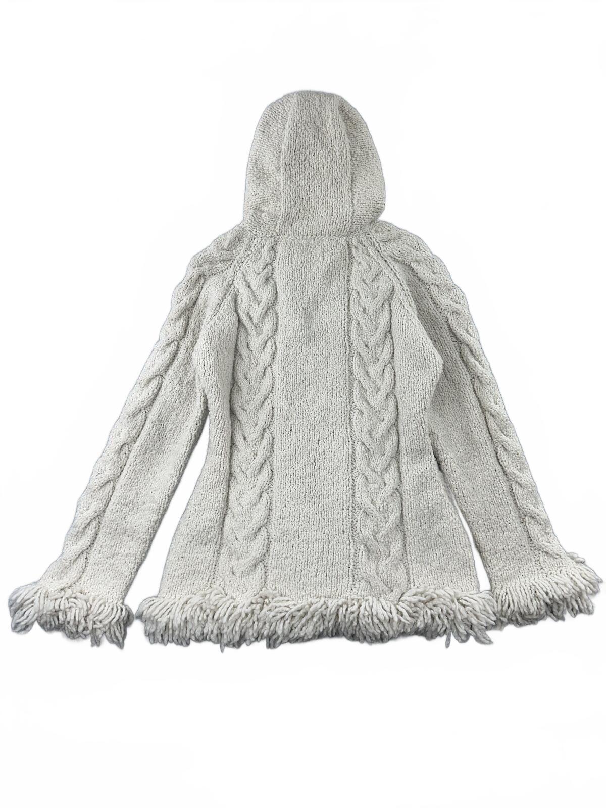 Amano Artesanias Cream Hooded Fringe Knit Cardigan
