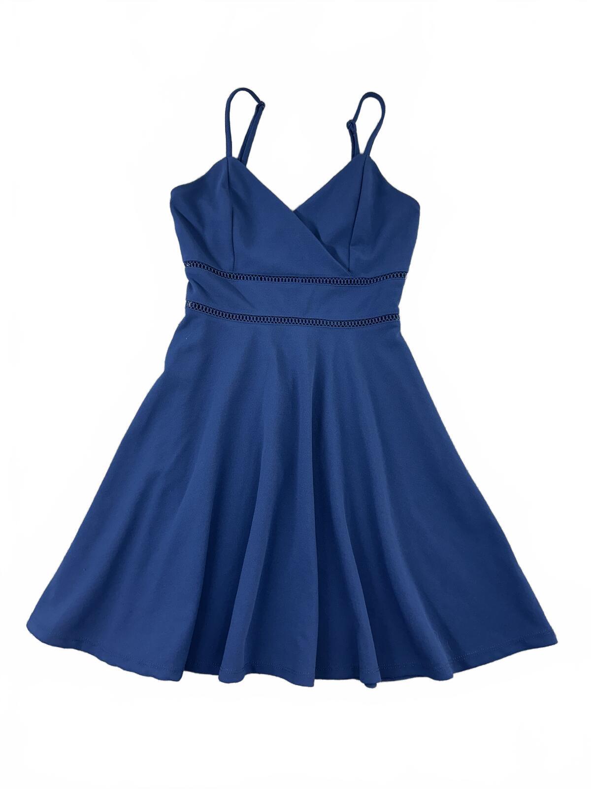 Jun & Ivy Blue Fit and Flare Dress with Spaghetti Straps and Wrap Style Bodice