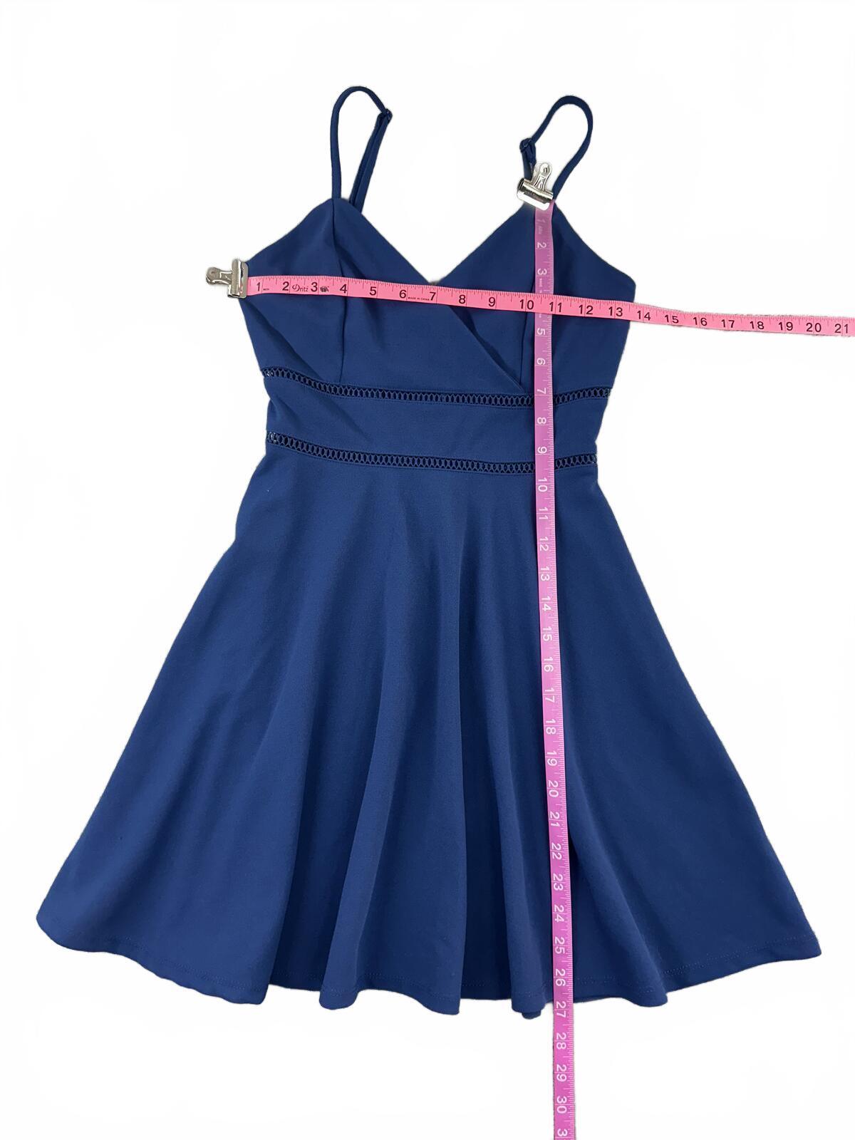 Jun & Ivy Blue Fit and Flare Dress with Spaghetti Straps and Wrap Style Bodice