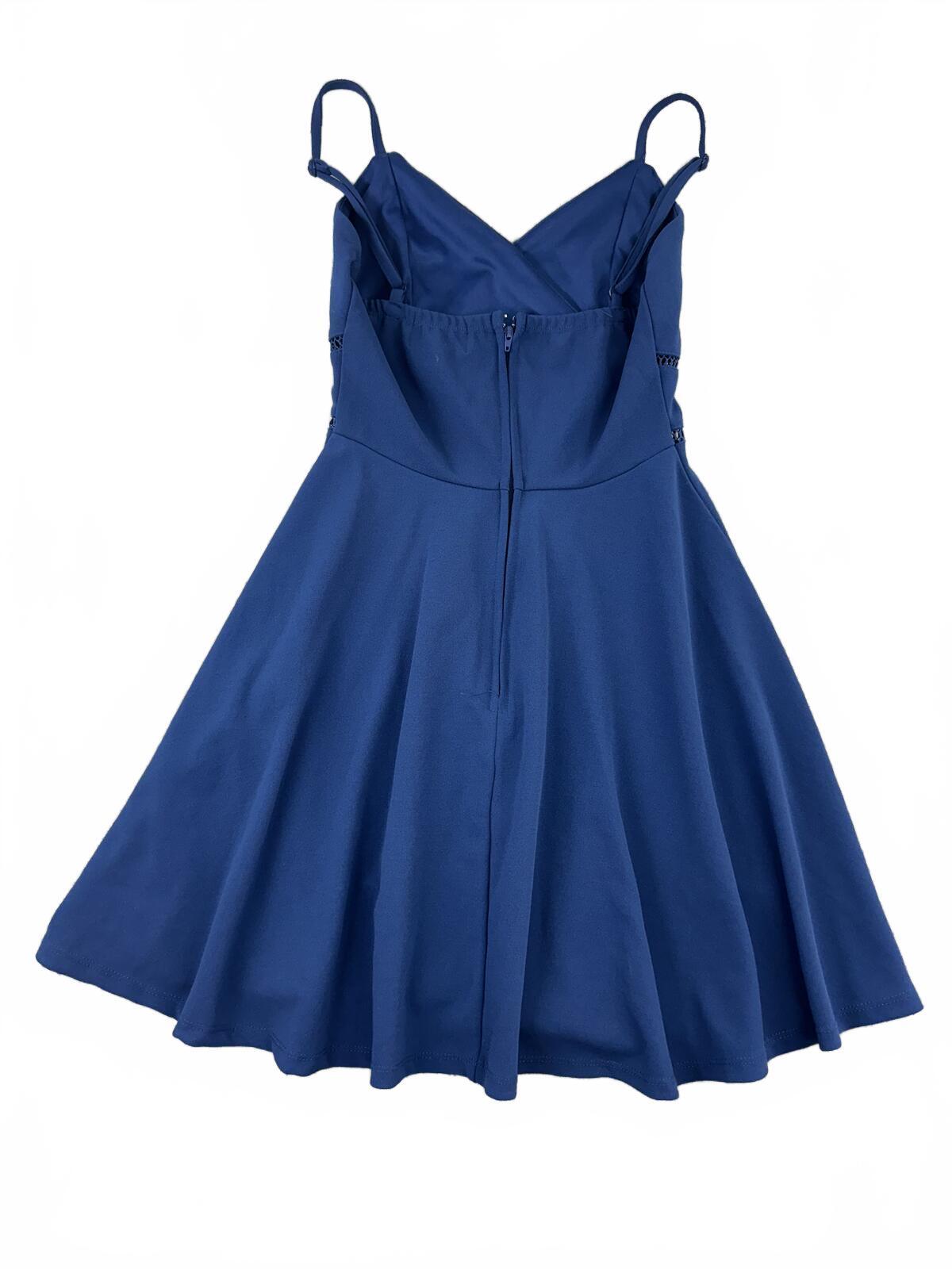 Jun & Ivy Blue Fit and Flare Dress with Spaghetti Straps and Wrap Style Bodice