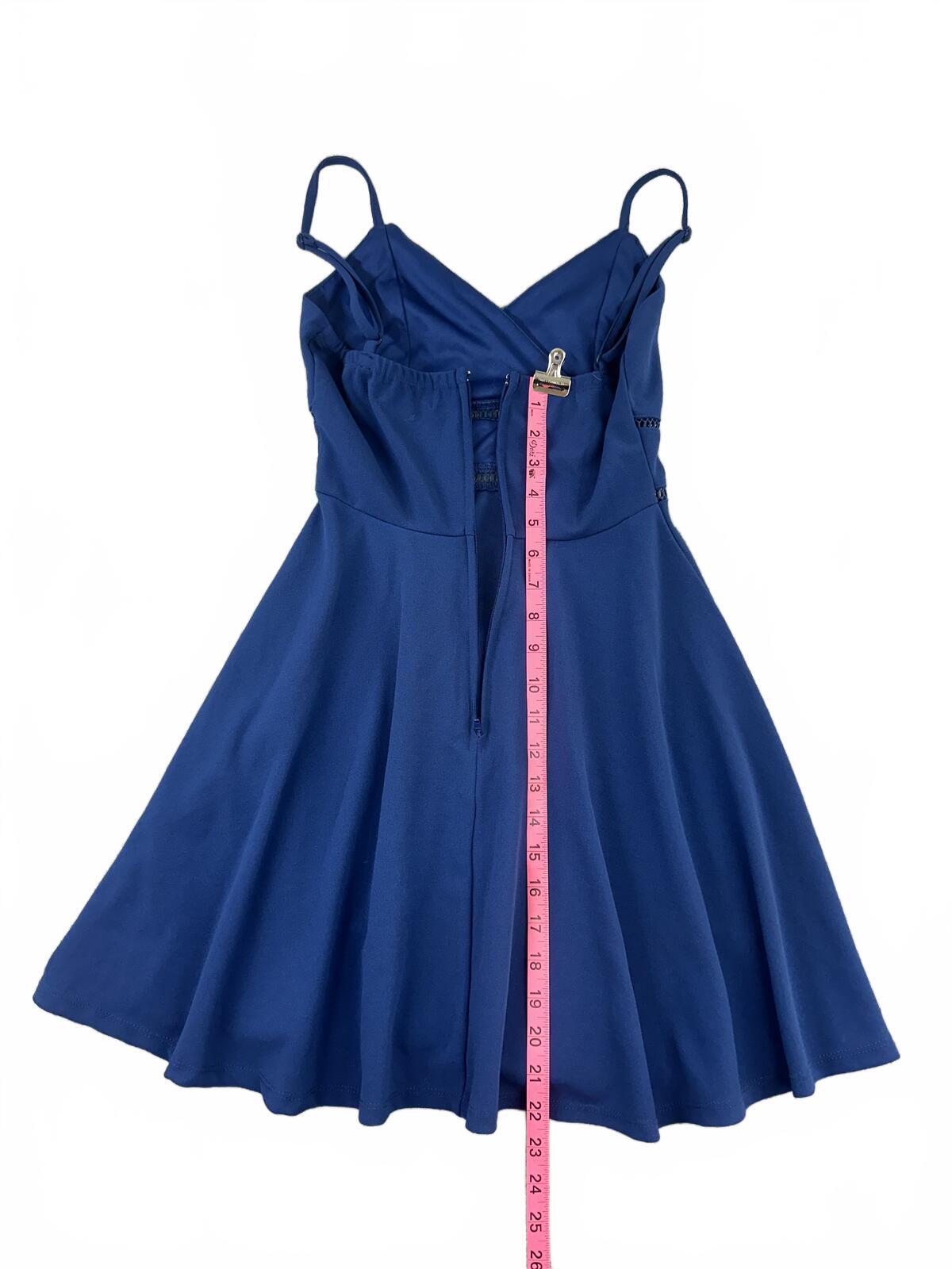 Jun & Ivy Blue Fit and Flare Dress with Spaghetti Straps and Wrap Style Bodice