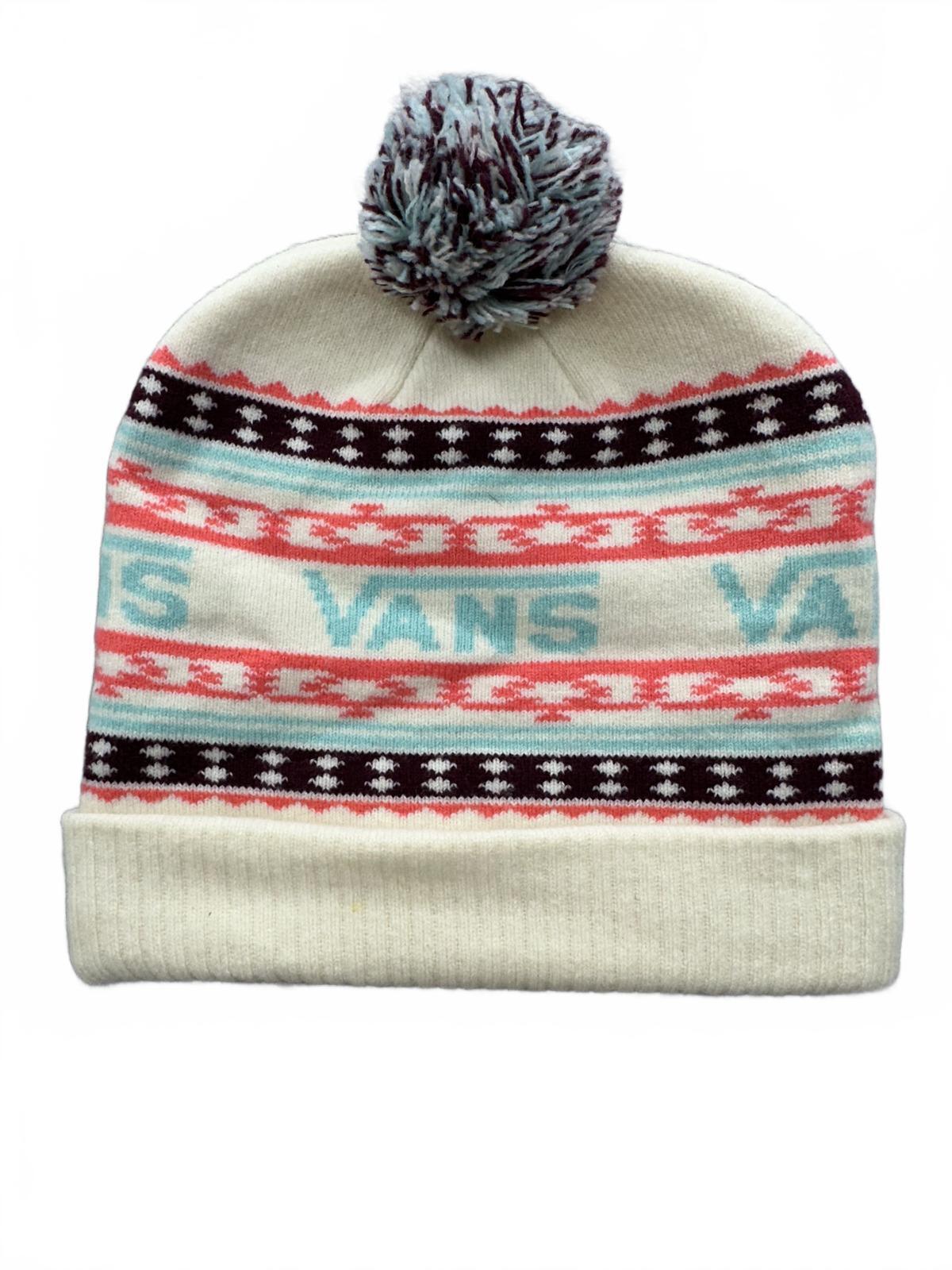 VANS Beanie Cream Burgundy Coral Light Blue Pom Pom Y2K Streetwear