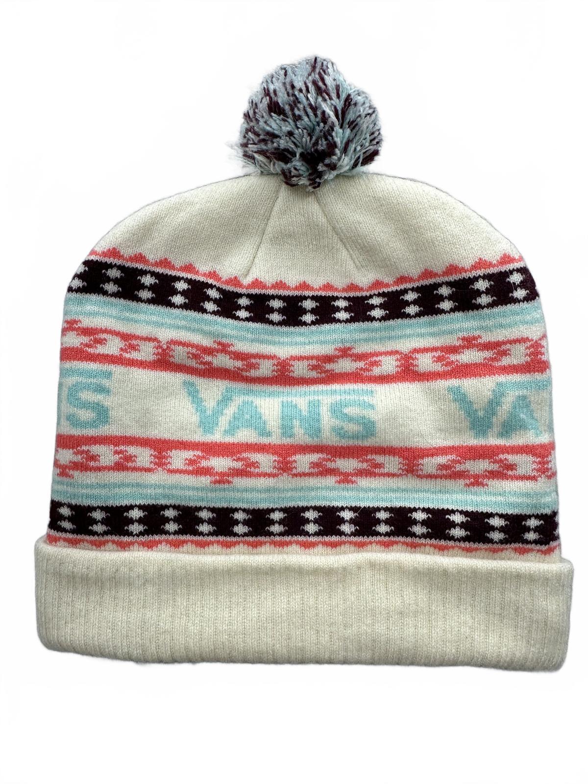 VANS Beanie Cream Burgundy Coral Light Blue Pom Pom Y2K Streetwear