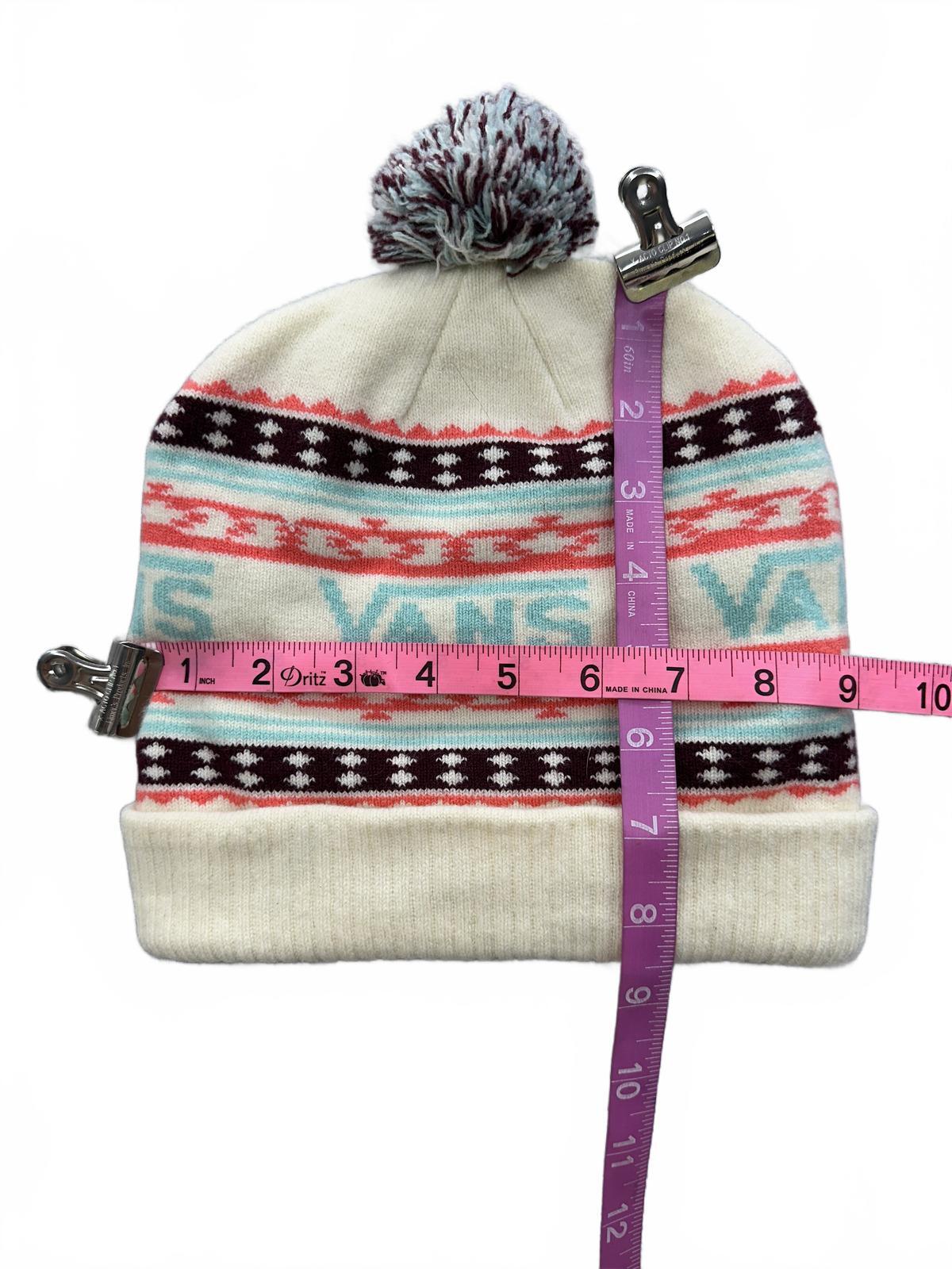 VANS Beanie Cream Burgundy Coral Light Blue Pom Pom Y2K Streetwear
