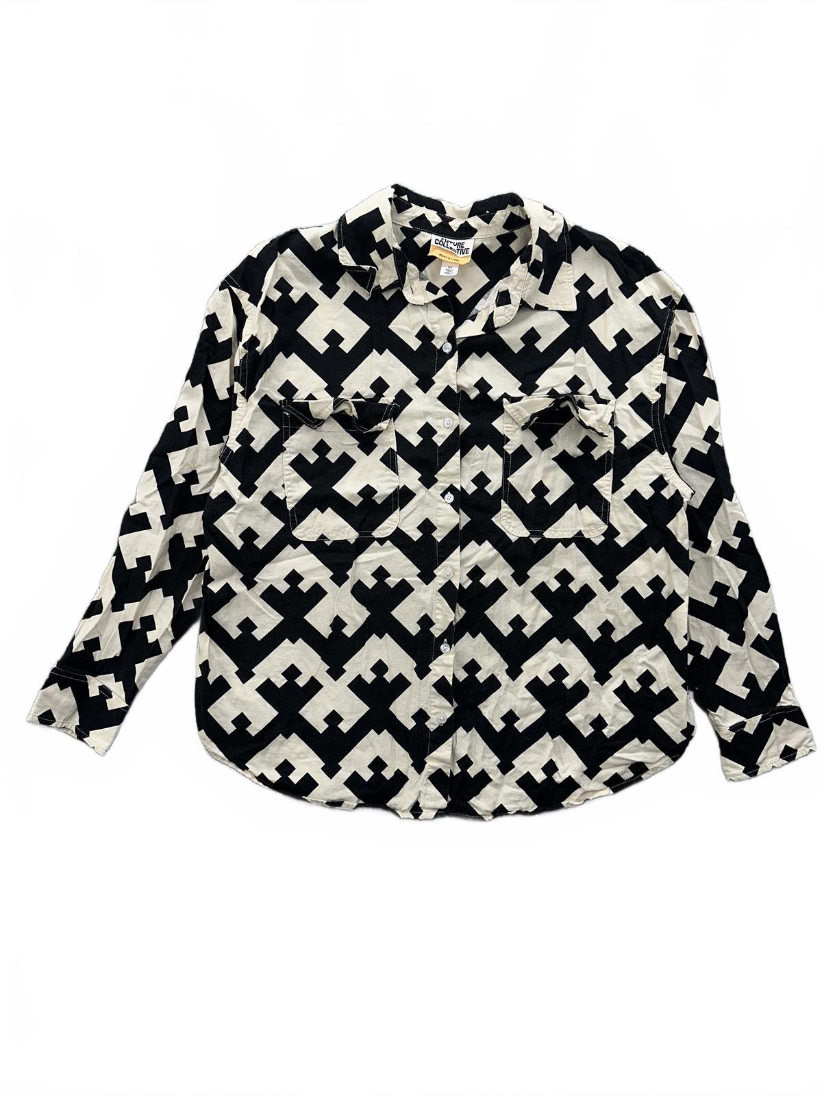 Future Collective Black and White Geometric Button Up Shirt