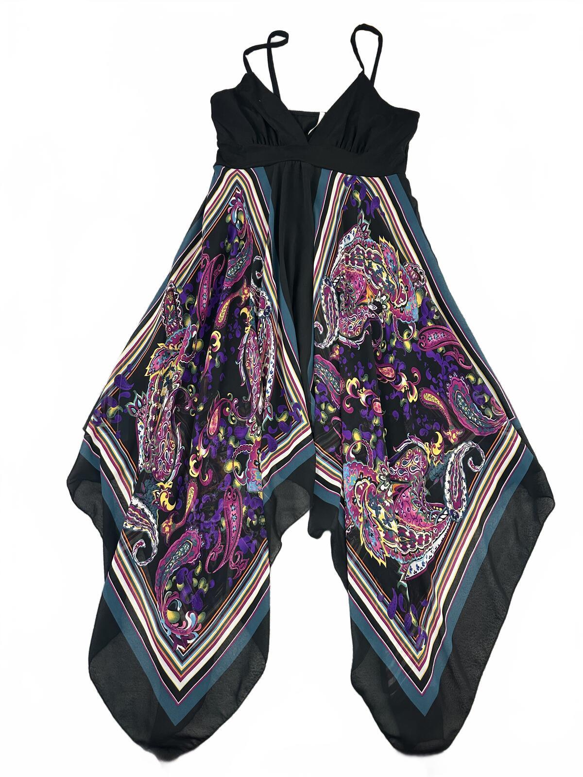 Fresh of LA Y2K Boho Festival Dress with Black Bodice and Multi Color Paisley