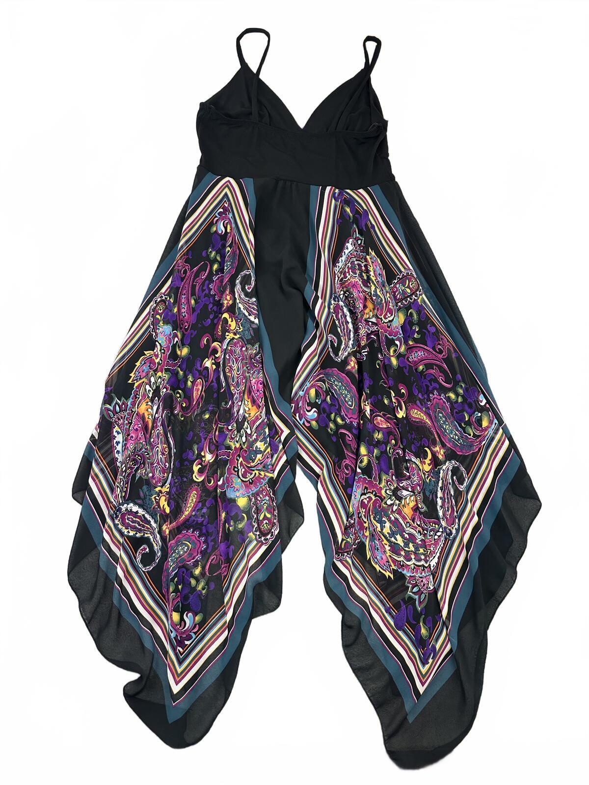 Fresh of LA Y2K Boho Festival Dress with Black Bodice and Multi Color Paisley