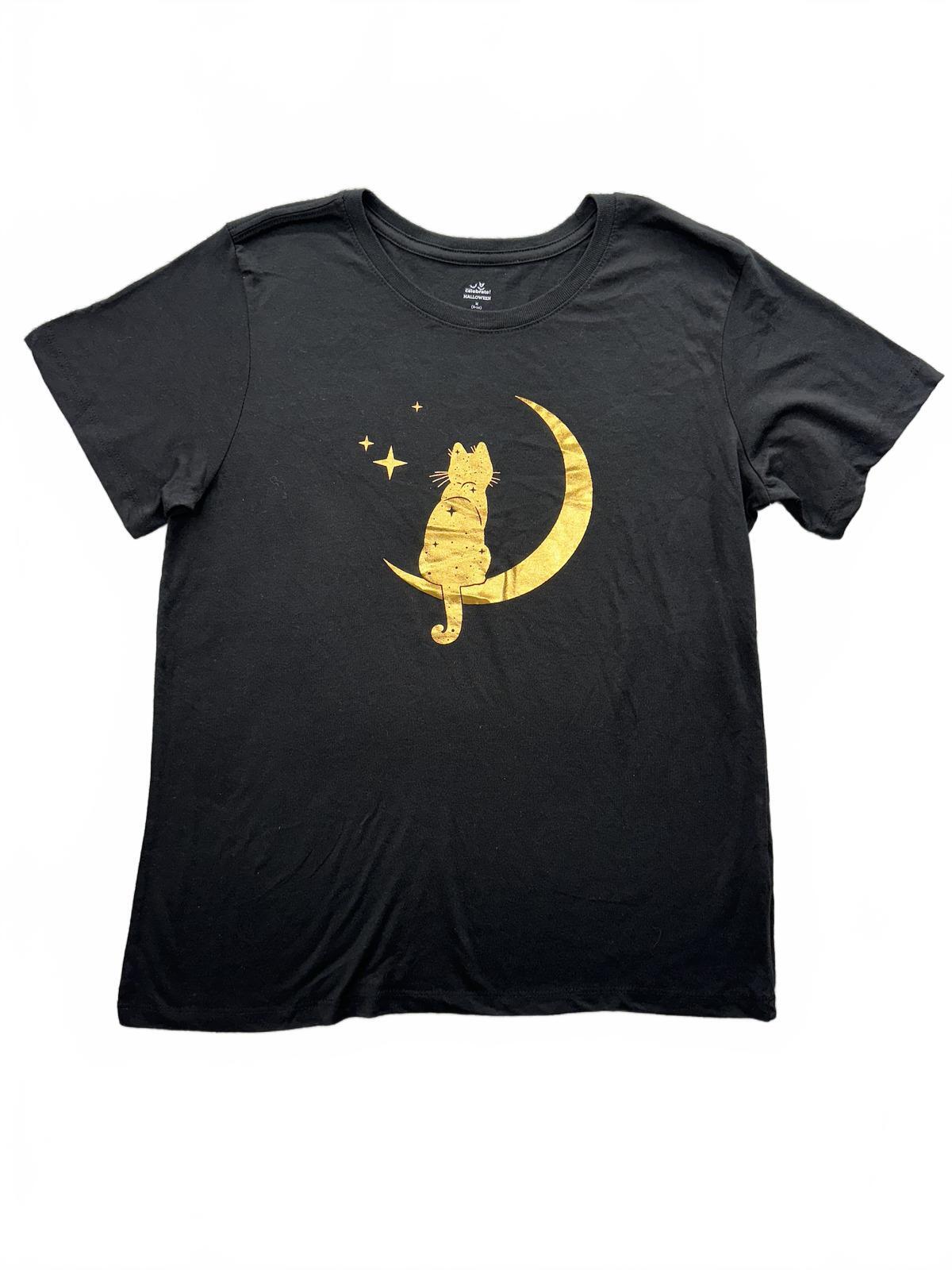 NWT Way to Celebrate Halloween Black Cat Moon Graphic Tee