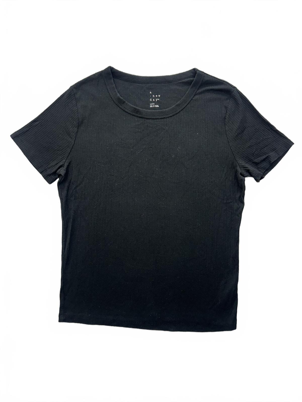 a new day Black Ribbed T Shirt Minimalist Casual