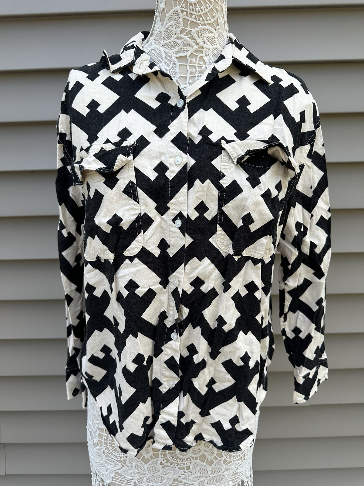 Future Collective Black and White Geometric Button Up Shirt