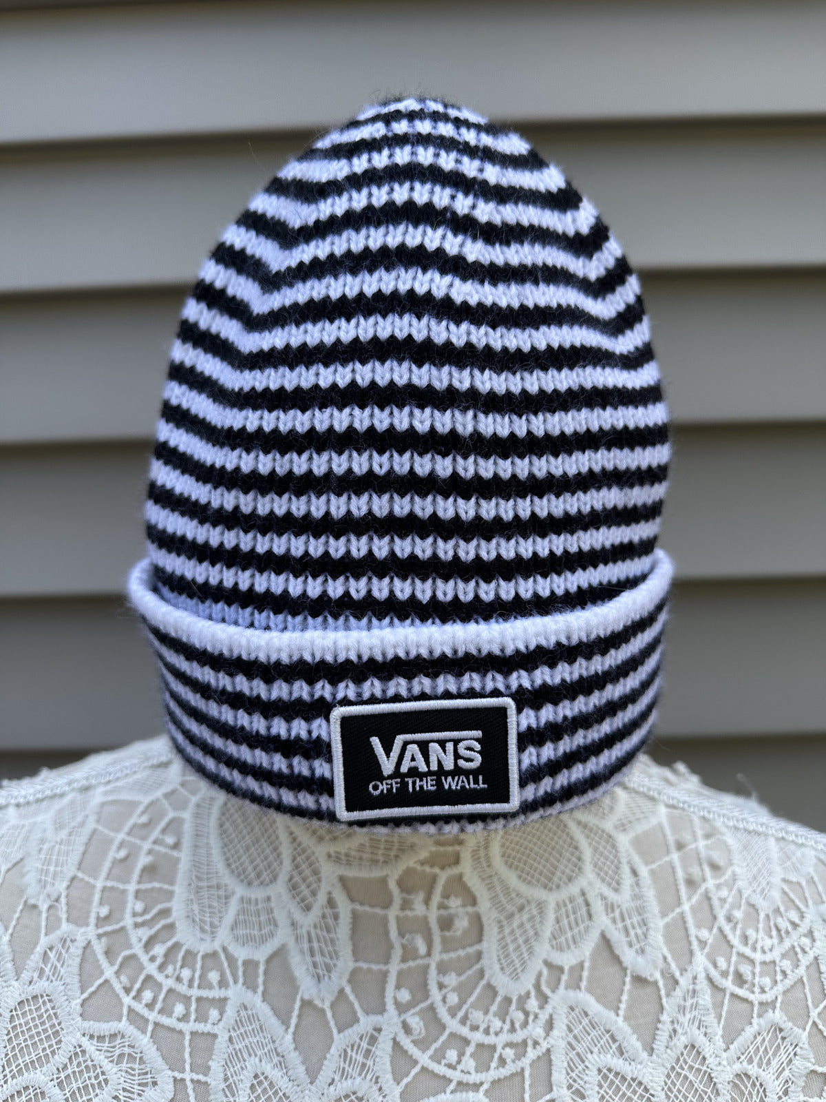 VANS Black and White Striped Beanie Off The Wall Streetwear Hat