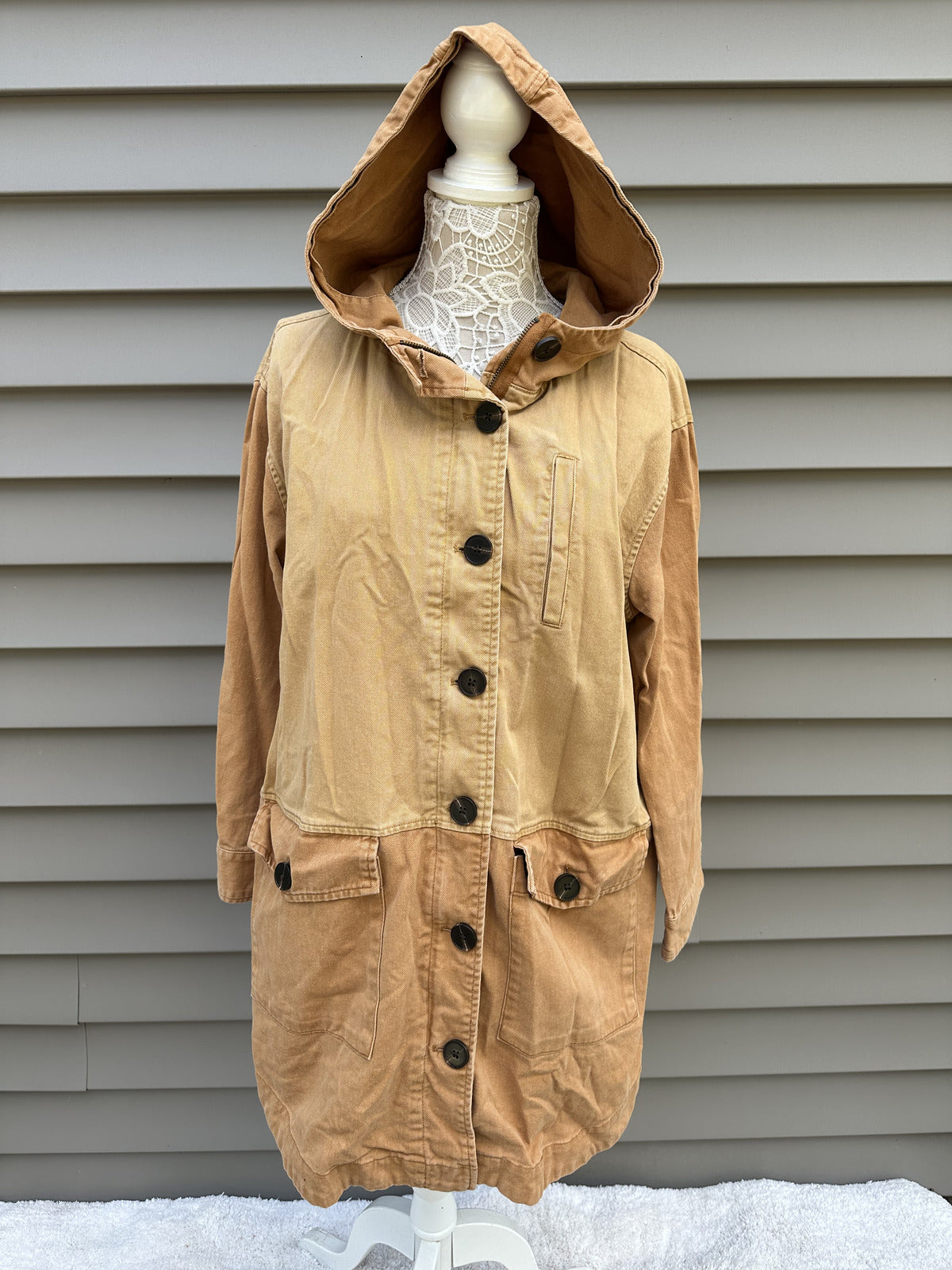Universal Thread Two Tone Cotton Hooded Jacket Beige Brown Bohemian Parka